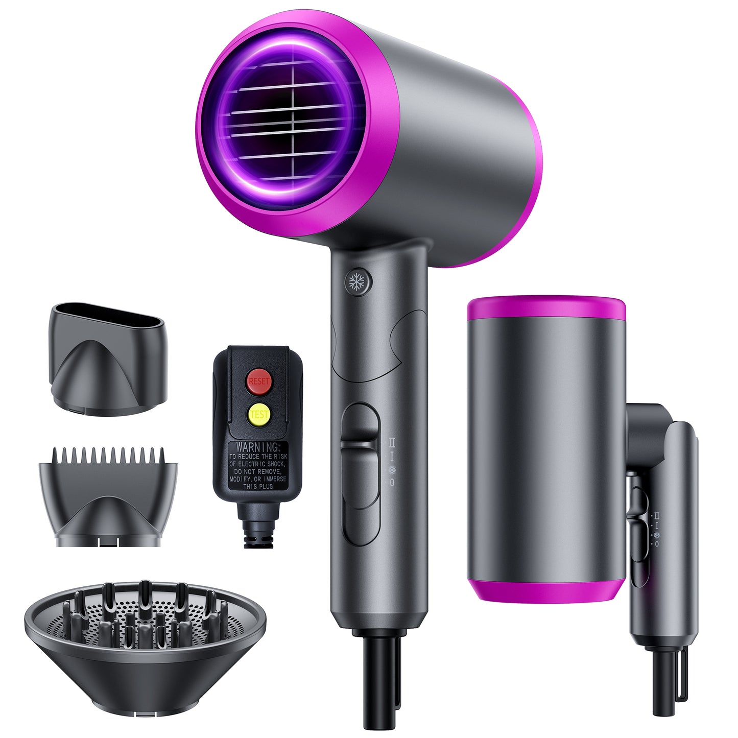 Professional Ionic Hair Dryer 2400 Watt Blow Dryer with Diffuser and Concentrator Nozzles Foldable and Portable Travel Hairdryers 57°Constent Temperature for Home Use and Travel Pink