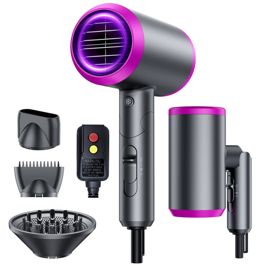 Professional Ionic Hair Dryer 2400 Watt Blow Dryer with Diffuser and Concentrator Nozzles Foldable and Portable Travel Hairdryers 57°Constent Temperature for Home Use and Travel Pink