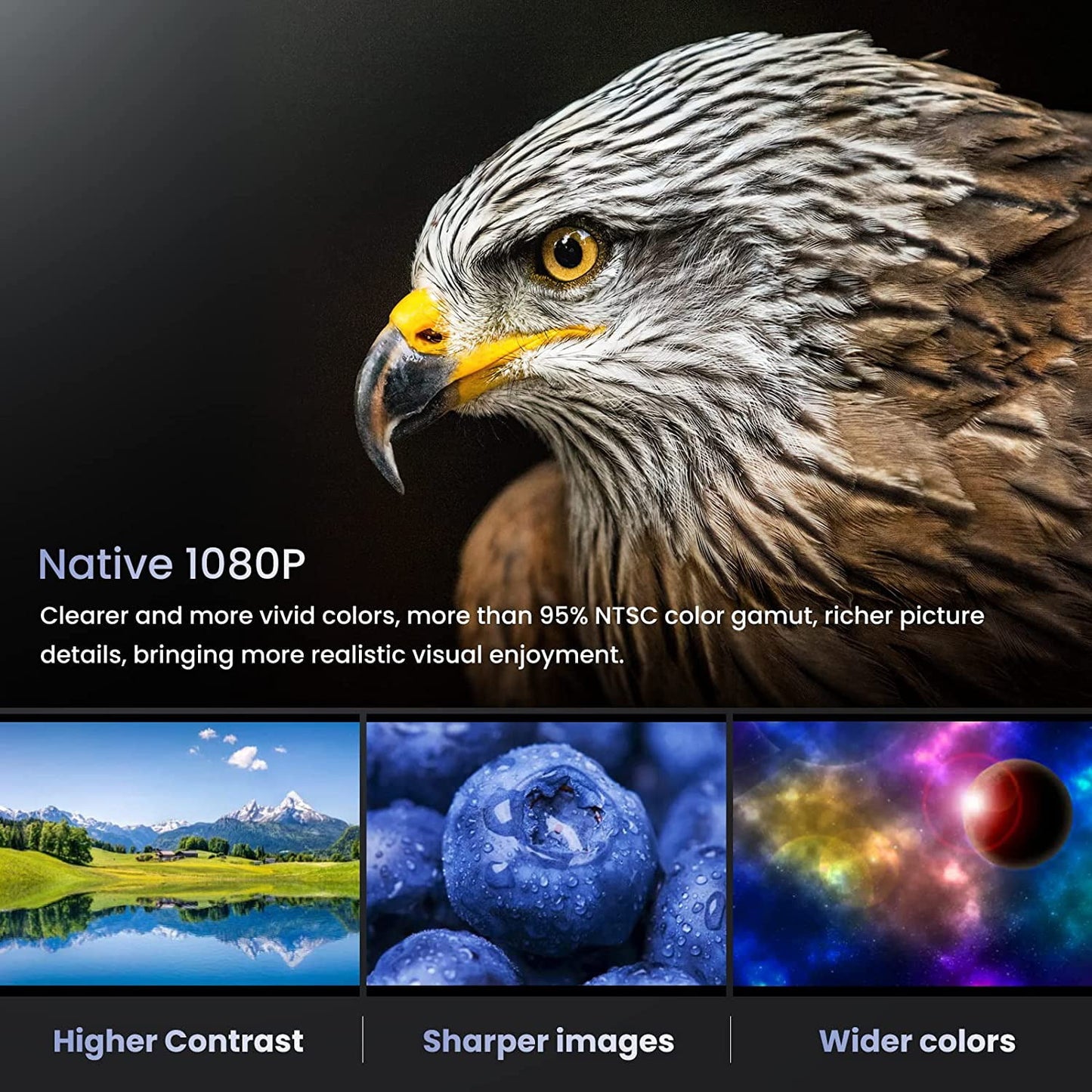 Occiam Projector, Native 1080P Bluetooth Projector with 100''Screen, 9500L Portable Outdoor Movie Projector Compatible with Smartphone, HDMI,USB,AV,Fire Stick, PS5