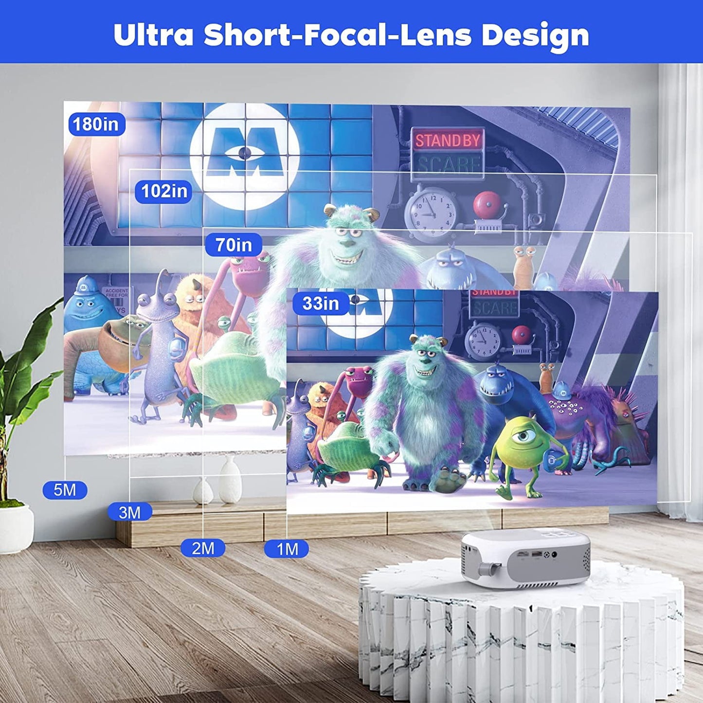 Mini Projector, Portable Projector for iPhone, 9000Lumens Full HD 1080P Supported Movie Projector, Portable Video Projector Compatible with TV Stick, Phone, HDMI, USB, TF