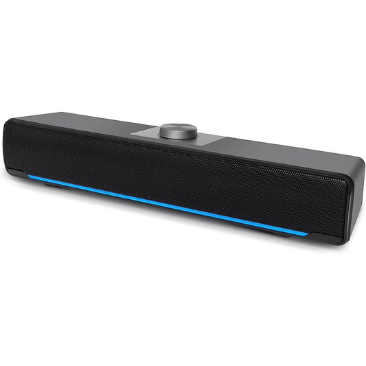 Computer Speakers, Phission 2.0 Stereo USB Powered Sound Bar Speakers with Blue LED Light and 3.5 mm Aux Connection for Computer Desktop Laptop PC Monitor