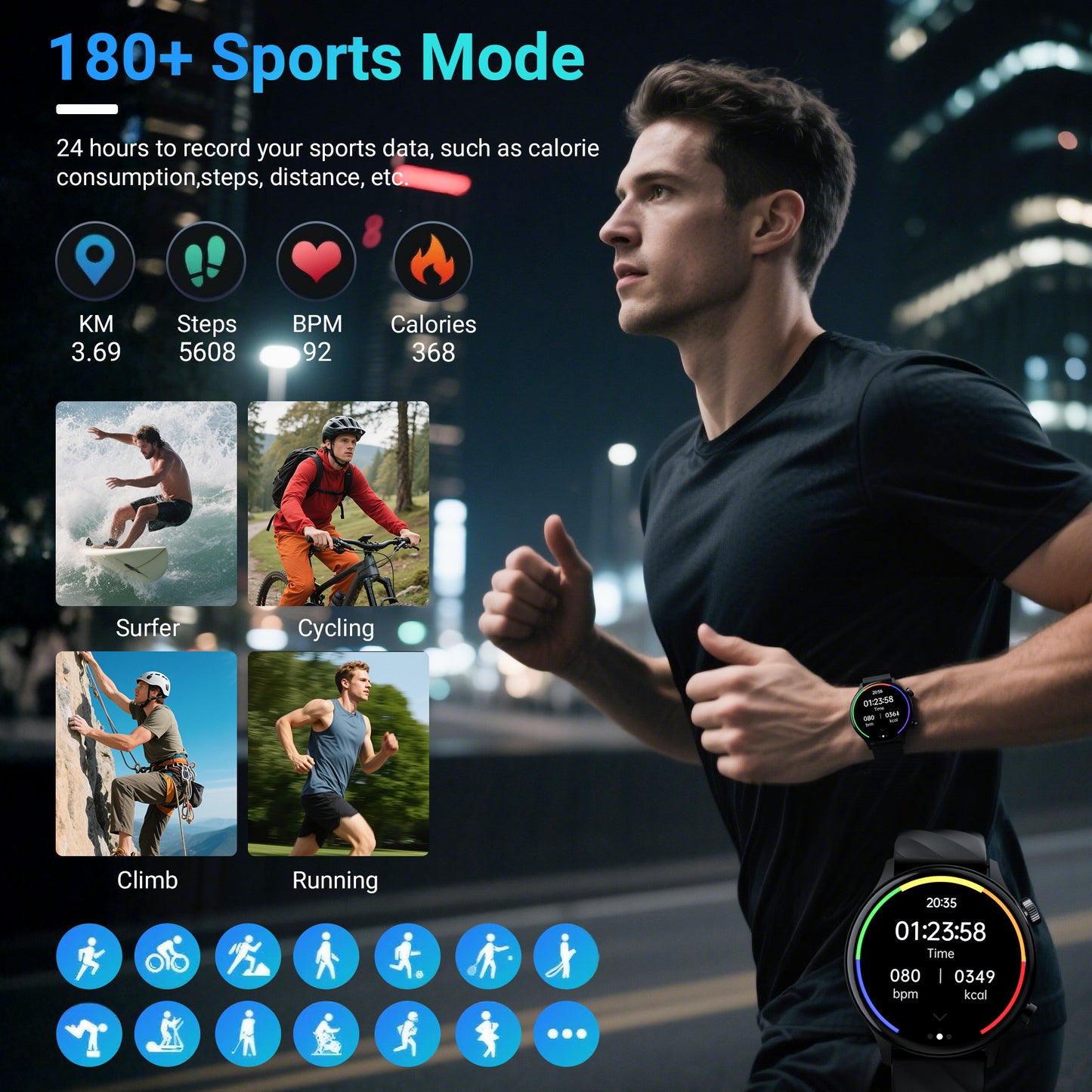 STA Smart Watch,IP68 Waterproof Smartwatch for Women Men 180+ Sports Modes,1.39-inch Fitness Tracker with Bluetooth Call(Answer/Make Calls) STA Smartwatch Compatible with Android and iPhone (Black)