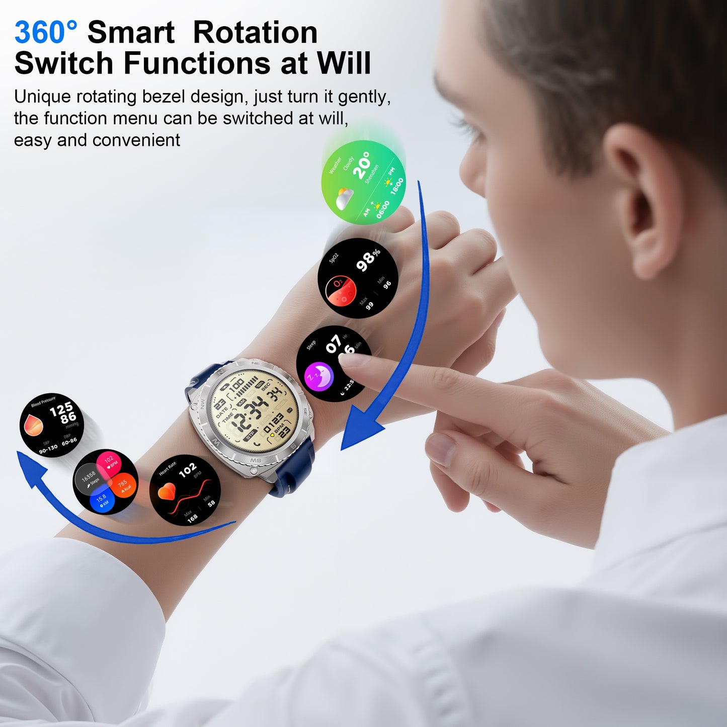 STA Smart Watch,IP68 Waterproof Smartwatch for Women Men 180+ Sports Modes,1.43-inch Fitness Tracker with Bluetooth Call(Answer/Make Calls) STA Smartwatch Compatible with Android and iPhone (Black)