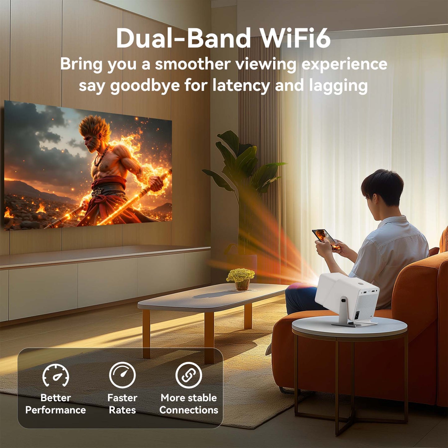 [Auto Keystone/4K Support]Losei Z10 Smart Projector with WiFi 6 and Bluetooth 5.2,Wireless Mirroring, 220'' Display for Home Theater & Outdoor Movies