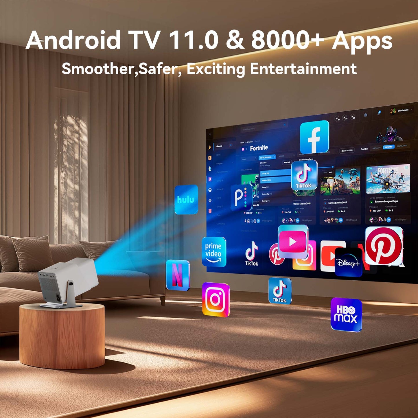 [Auto Keystone/4K Support]Losei Z10 Smart Projector with WiFi 6 and Bluetooth 5.2,Wireless Mirroring, 220'' Display for Home Theater & Outdoor Movies