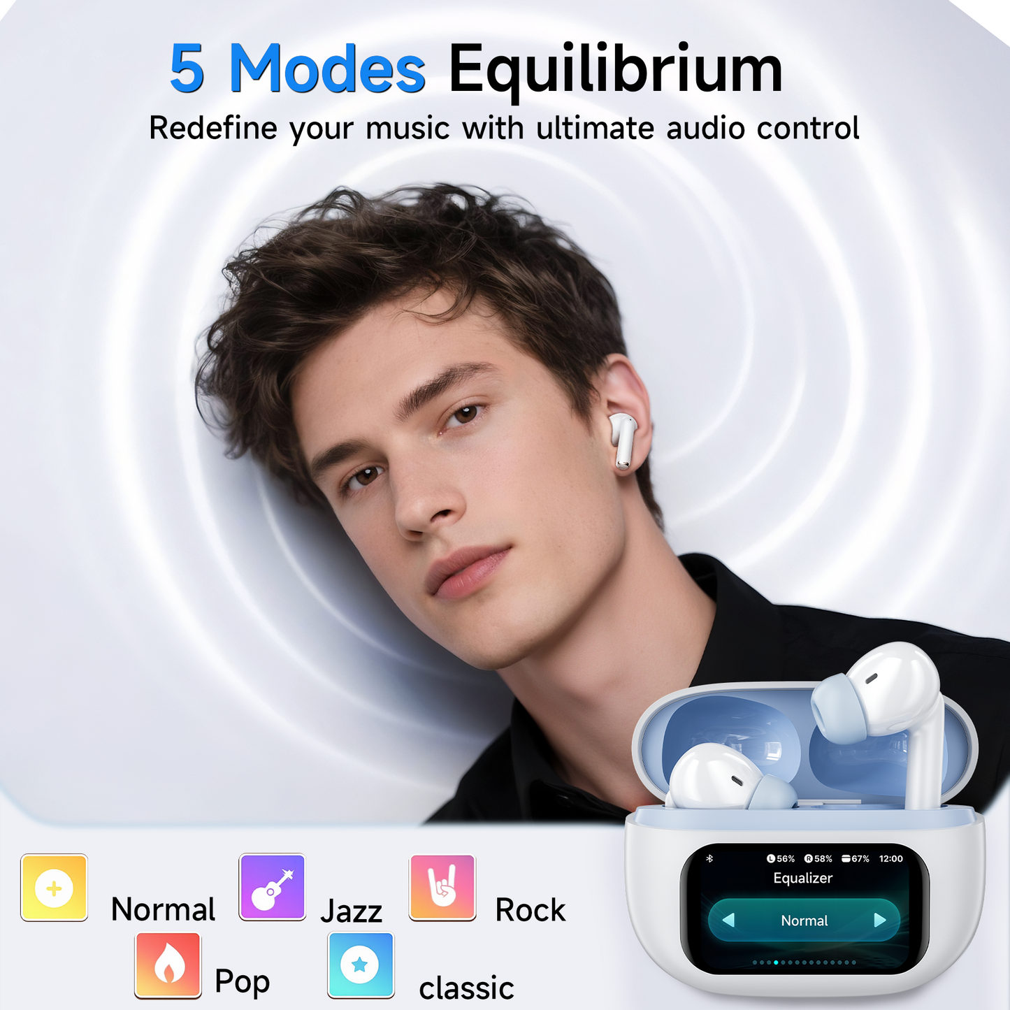 VEATOOL G01 Wireless Earbuds with Smart Touch Control, ANC+ENC Noise Cancellation, 40H Stereo Deep Bass, IPX7 Waterproof Rating, 5 EQ Modes