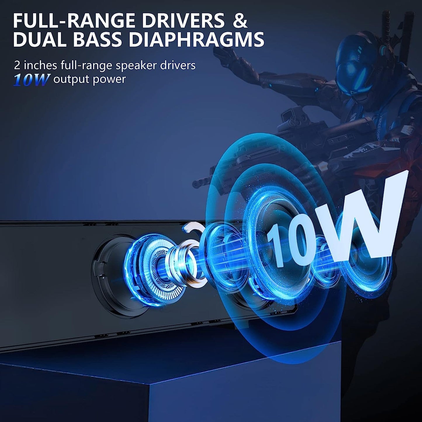 Computer Speaker Sound Bar - Wired & Wireless Bluetooth 5.0 Surround Bass Audio, Black Smart Home Speakers with AUX TFcard Connection - Best Theater Loud Speaker for Desktop TV Room ＆ PC