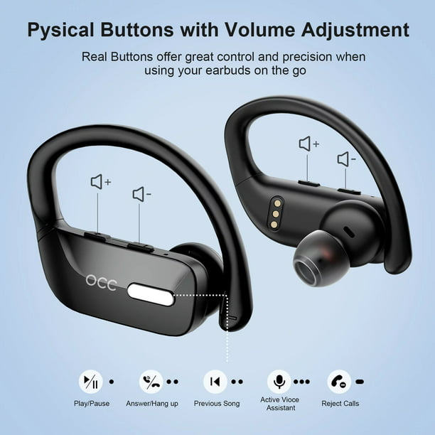 Wireless Earbuds occiam Bluetooth Headphones 48H Play Back Earphones in Ear Waterproof with Microphone LED Display for Sports Running Workout