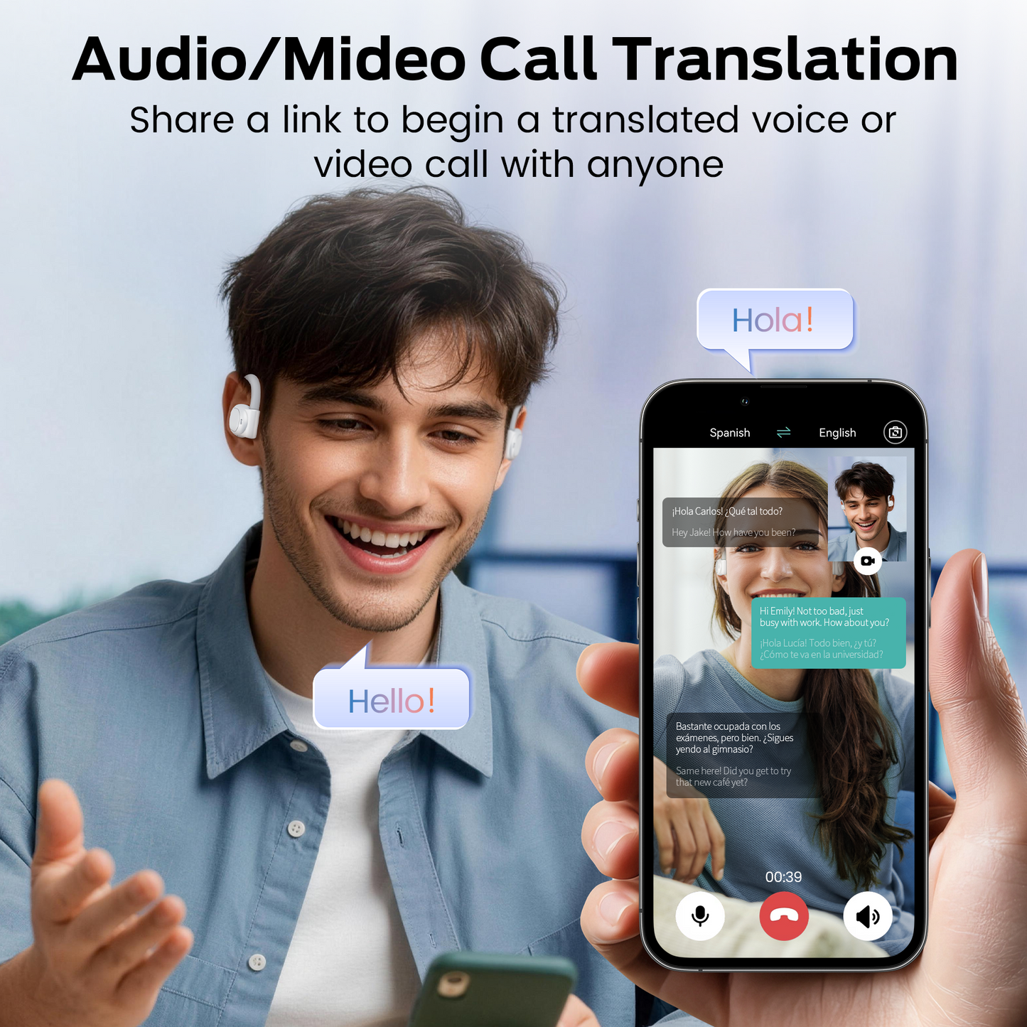 AI Translation Earbuds Real Time, 164 Language Translator Earbuds 4-in-1 Translation Headphones, Audifonos Traductores Inglés Español Open Ear Headphones with Audio and Video Calls, For Business
