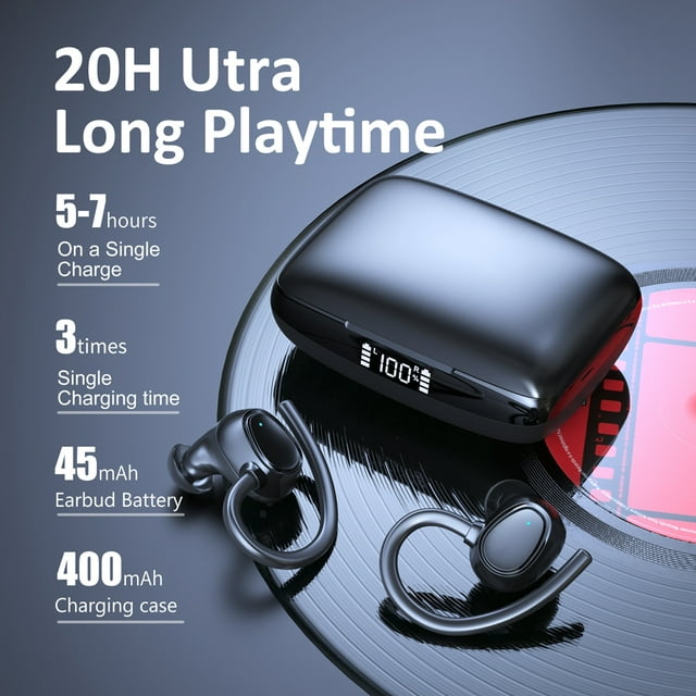 Wireless Earbuds Bluetooth Headphones 48hrs Play Back Sport Earphones with LED Display Over-Ear Buds with Earhooks Built-in Mic Headset for Workout