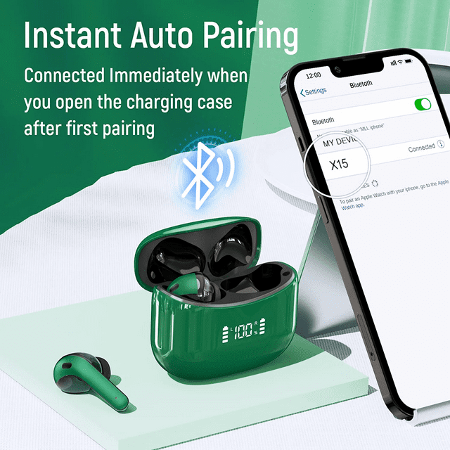 Wireless Earbuds Bluetooth Headphones 60H Playtime Ear Buds with LED Power Display Charging Case Earphones in-Ear Earbud with Microphone for Android Cell Phone Gaming Computer Laptop Sport