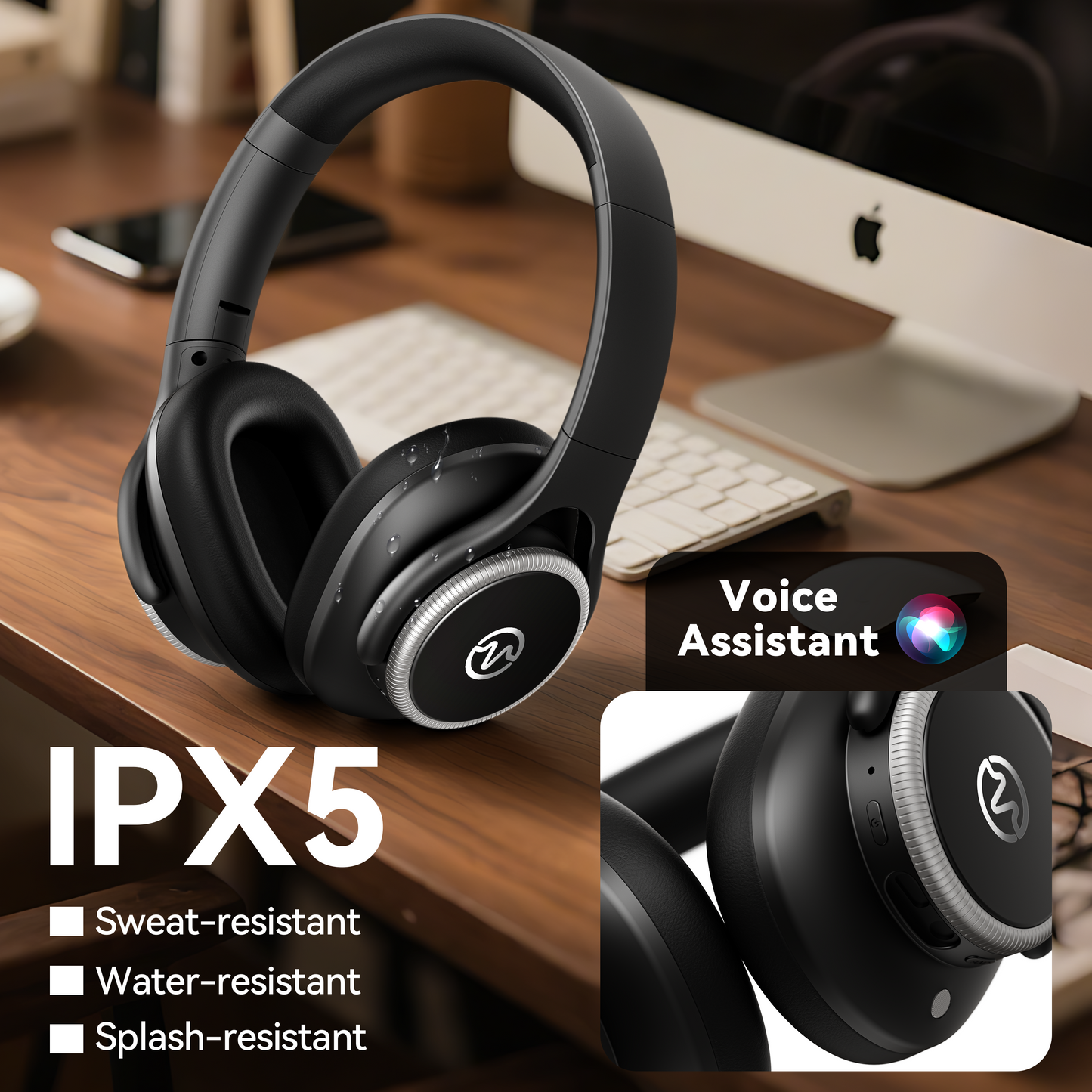 Hybrid Active Noise Cancelling Bluetooth 6.0 Headphones 120H Long Playtime, 6 ENC Mic, Over Ear Headphones Wireless, Hi-Res Audio, Memory Foam Earcup