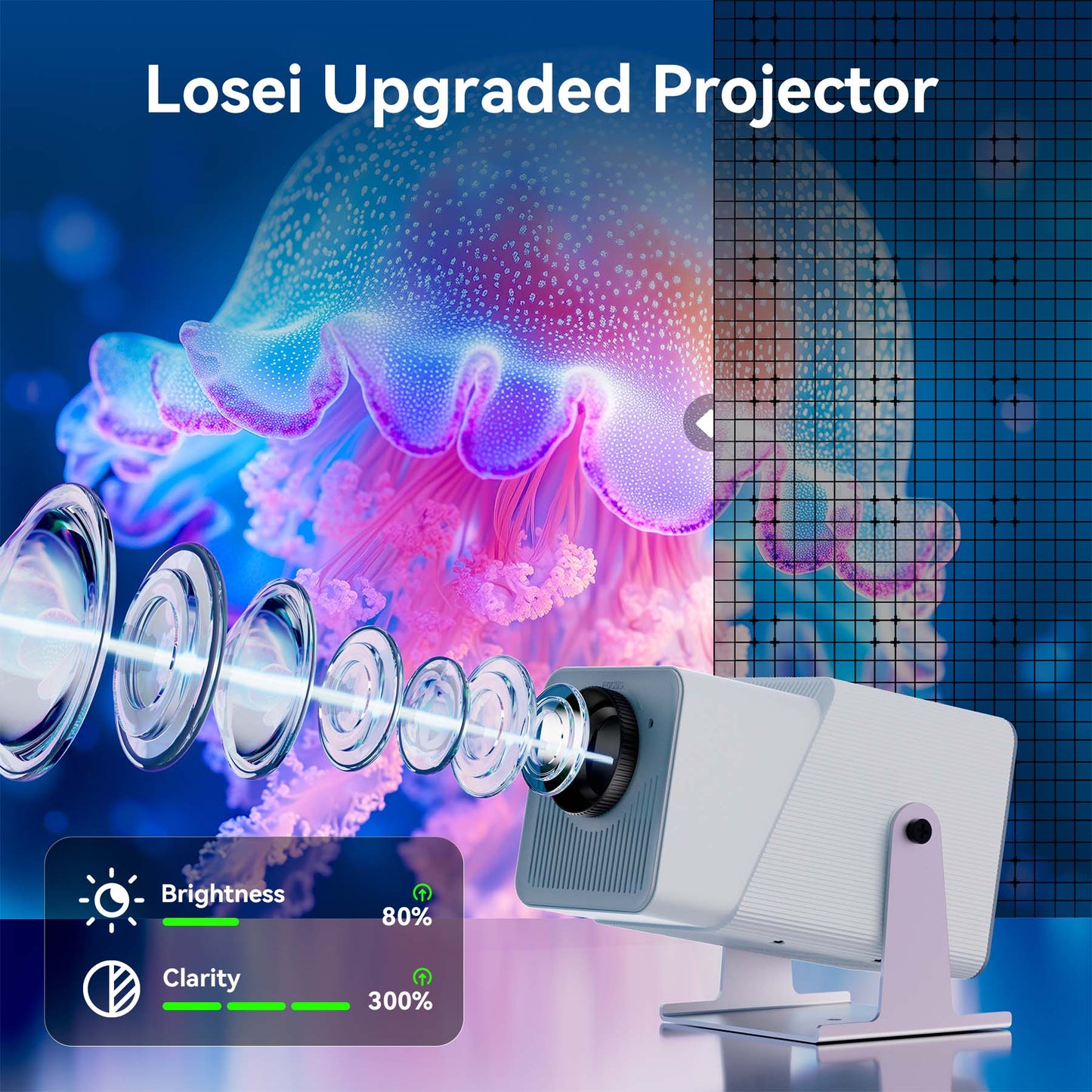 [Auto Keystone/4K Support]Losei Z10 Smart Projector with WiFi 6 and Bluetooth 5.2,Wireless Mirroring, 220'' Display for Home Theater & Outdoor Movies