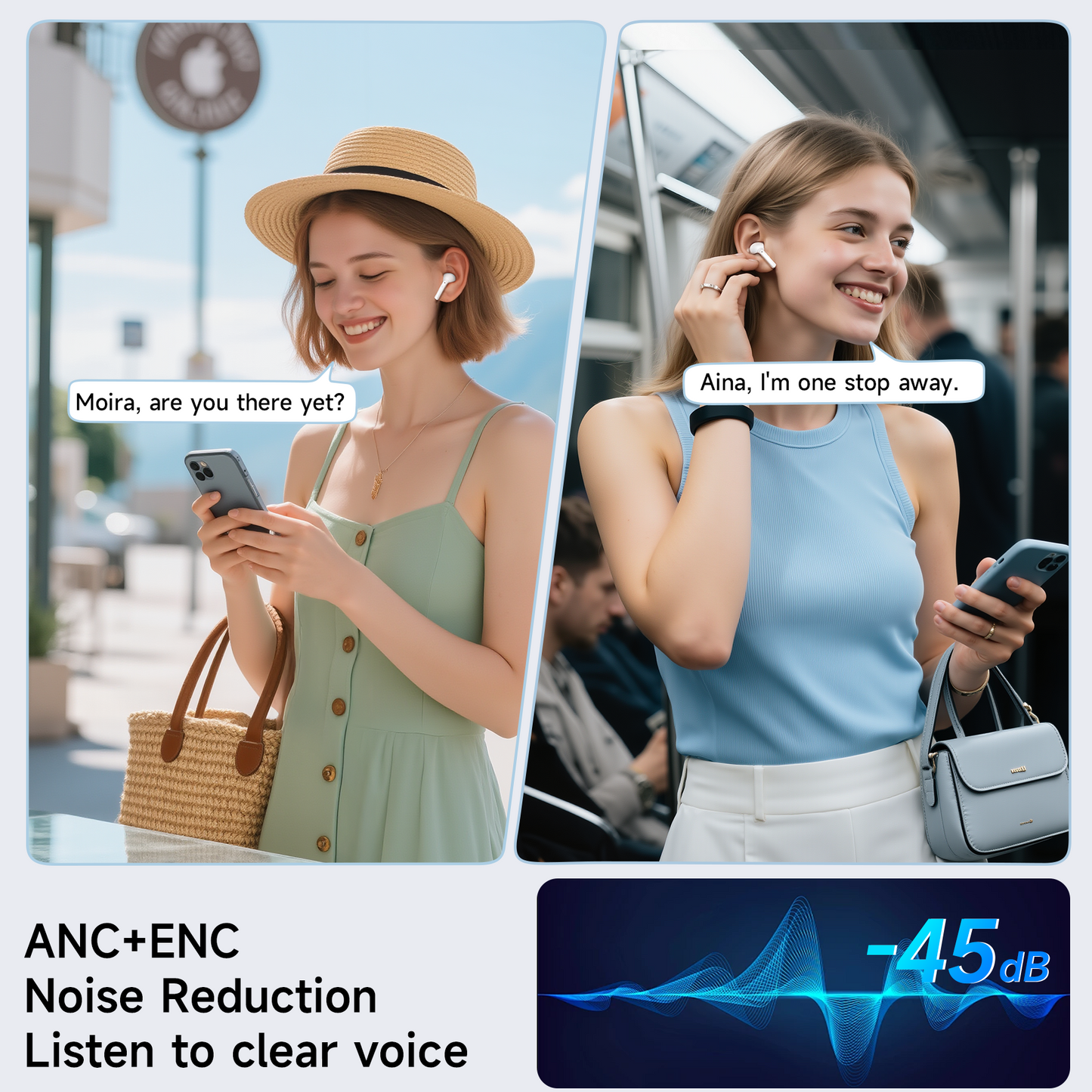 VEATOOL G01 Wireless Earbuds with Smart Touch Control, ANC+ENC Noise Cancellation, 40H Stereo Deep Bass, IPX7 Waterproof Rating, 5 EQ Modes