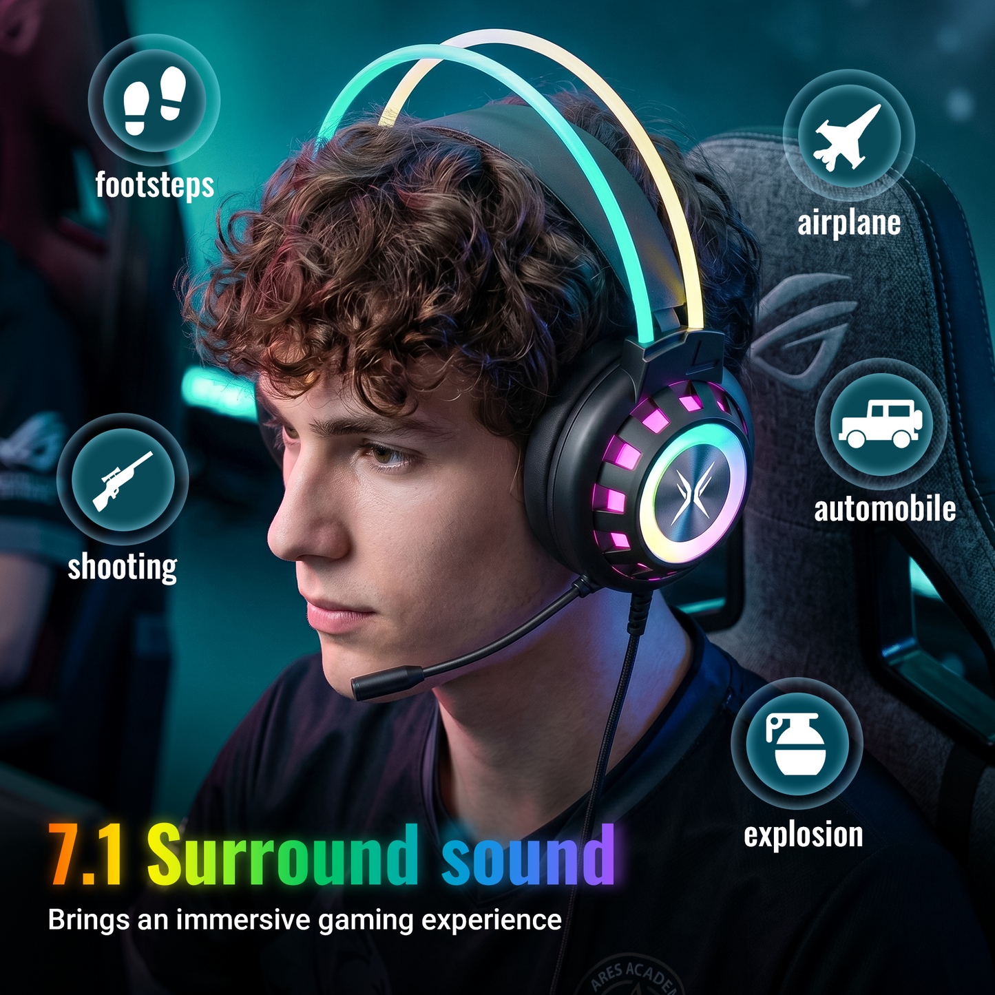 VEATOOL G3 USB Gaming Headset for PC, Computer Headphones with Microphone/Mic Noise Cancelling, 7.1 Surround Sound, RGB Light - Wired Headphones for PS4, PS5 Console, Laptop