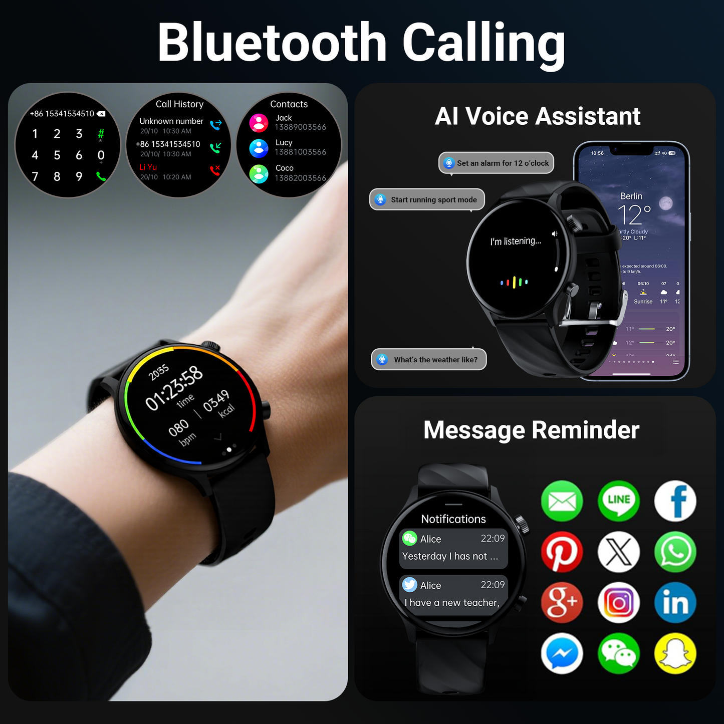 STA Smart Watch,IP68 Waterproof Smartwatch for Women Men 180+ Sports Modes,1.39-inch Fitness Tracker with Bluetooth Call(Answer/Make Calls) STA Smartwatch Compatible with Android and iPhone (Black)