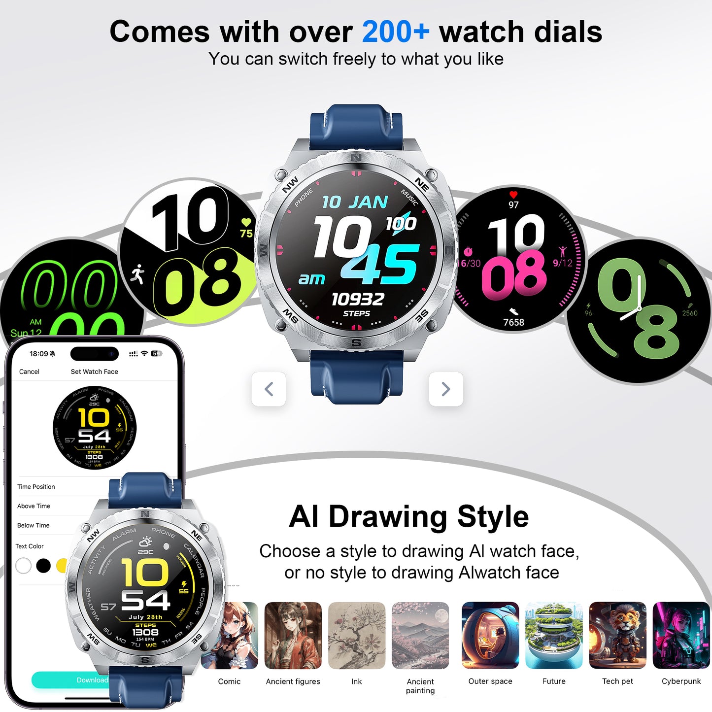 STA Smart Watch,IP68 Waterproof Smartwatch for Women Men 180+ Sports Modes,1.43-inch Fitness Tracker with Bluetooth Call(Answer/Make Calls) STA Smartwatch Compatible with Android and iPhone (Black)