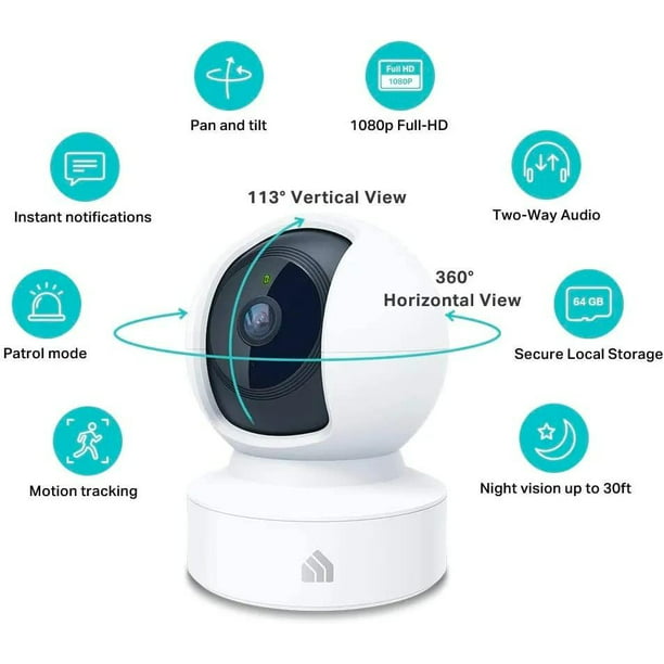 Occiam Indoor Pan/Tilt Smart Security Camera, 1080p HD Dog Camera 2.4GHz with Night Vision, Motion Detection for Baby and Pet Monitor, Cloud & SD Card Storage, Works with Google Home
