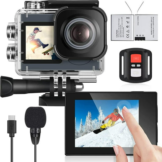 Occiam Action Camera 4K Underwater Camera External Microphone Waterproof 40M Ultra HD 20MP Camera 170 ° Ultra Wide Angle WiFi Camcorder