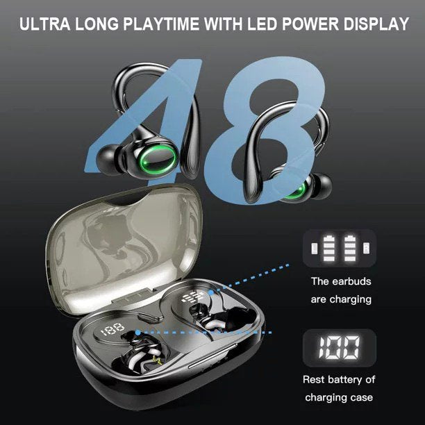 Wireless Earbuds Bluetooth Headphones 48hrs Play Back Sport Earphones with LED Display Over-Ear Buds with Earhooks Built-in Mic Headset for Workout