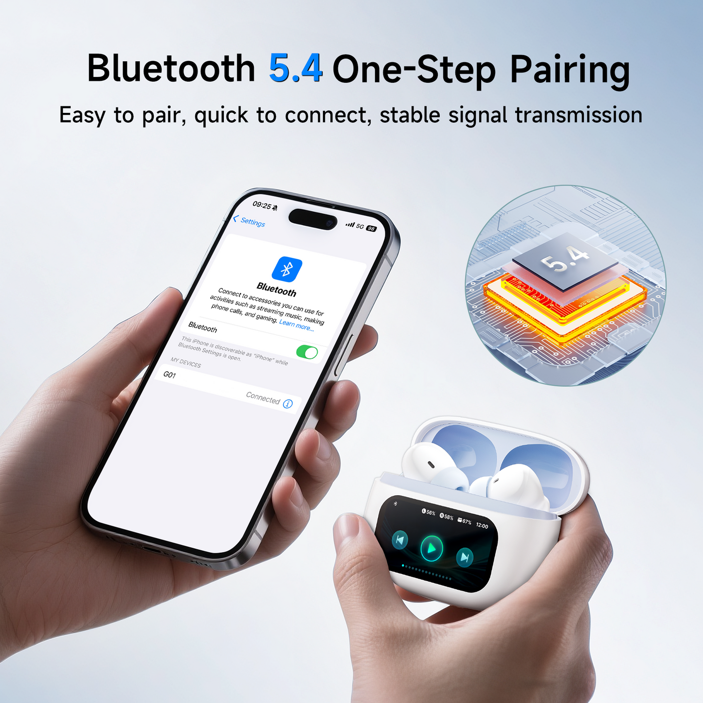 VEATOOL G01 Wireless Earbuds with Smart Touch Control, ANC+ENC Noise Cancellation, 40H Stereo Deep Bass, IPX7 Waterproof Rating, 5 EQ Modes