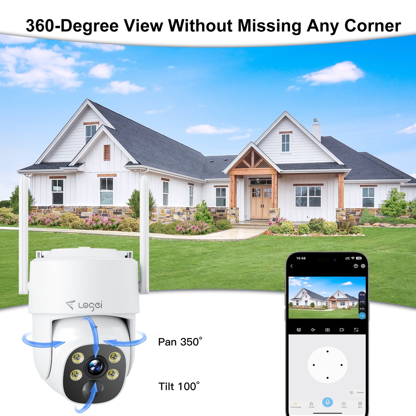 Losei 2K Solar Security Cameras Wireless Outdoor, 2.4Ghz WiFi Camera for Home Security with Spotlight, PIR Motion Detection,Siren, Color Night Vision, 2-Way Talk, IP66 Waterproof, Work with Alexa