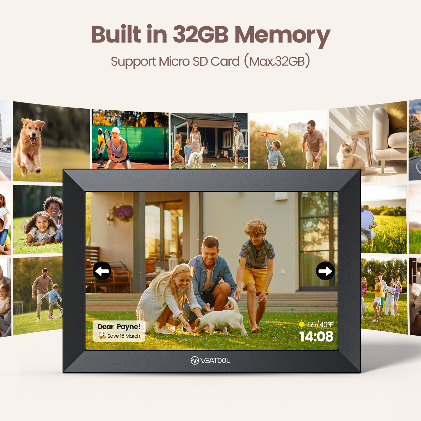 VEAT00L WiFi Digital Picture Frame 10.1 Inch, 1080P IPS Touch Screen Digital Photo Frame with 32GB Memory, Auto-Rotate, Wall Mountable, Instantly Send Photos or Videos from Anywhere via Uhale App