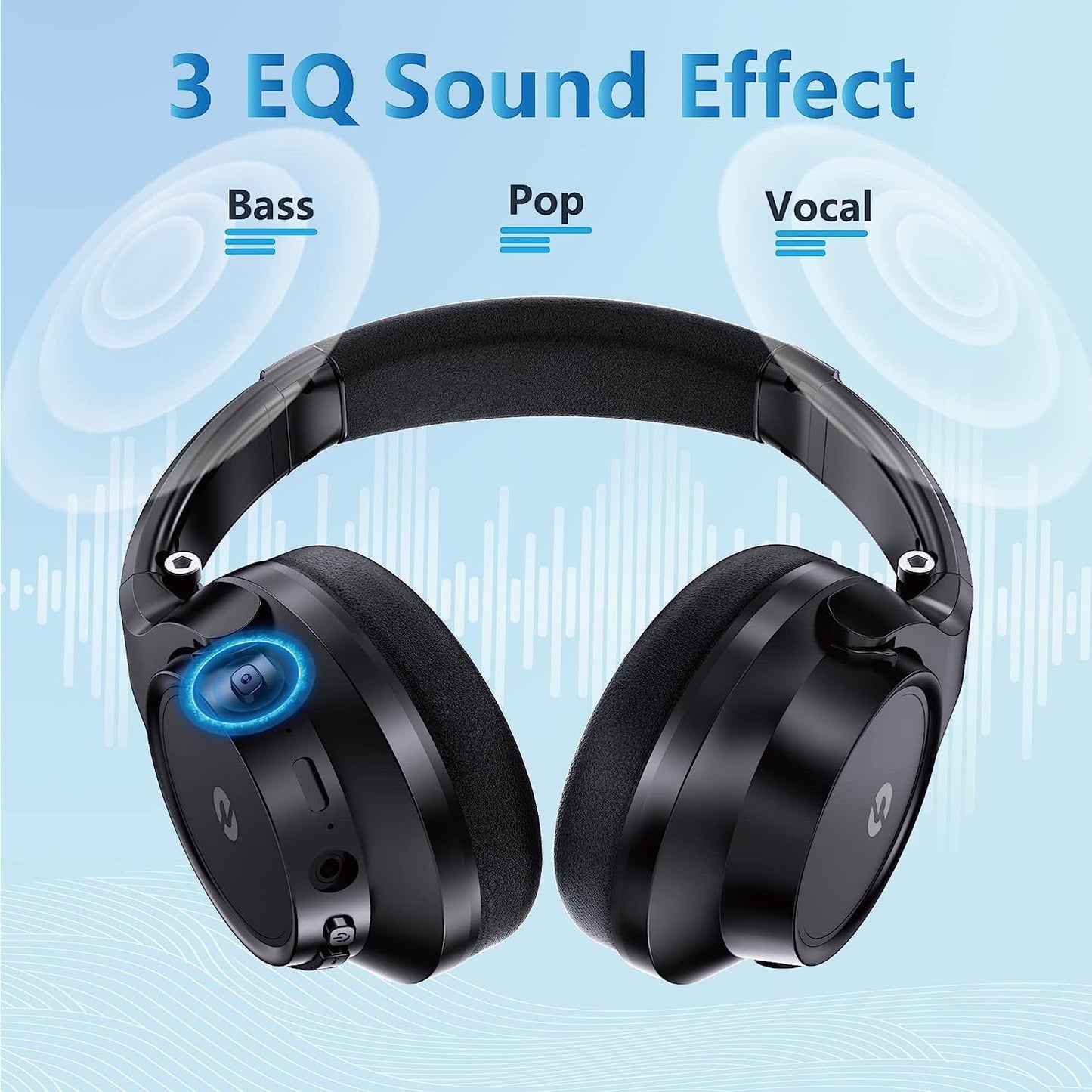Bluetooth Headphones Over Ear,Occiam 70H Playtime and 3 EQ Music Modes Wireless Headphones with Microphone,HiFi Stereo Foldable Lightweight Headset,Deep Bass for Home Office Cellphone PC Etc.