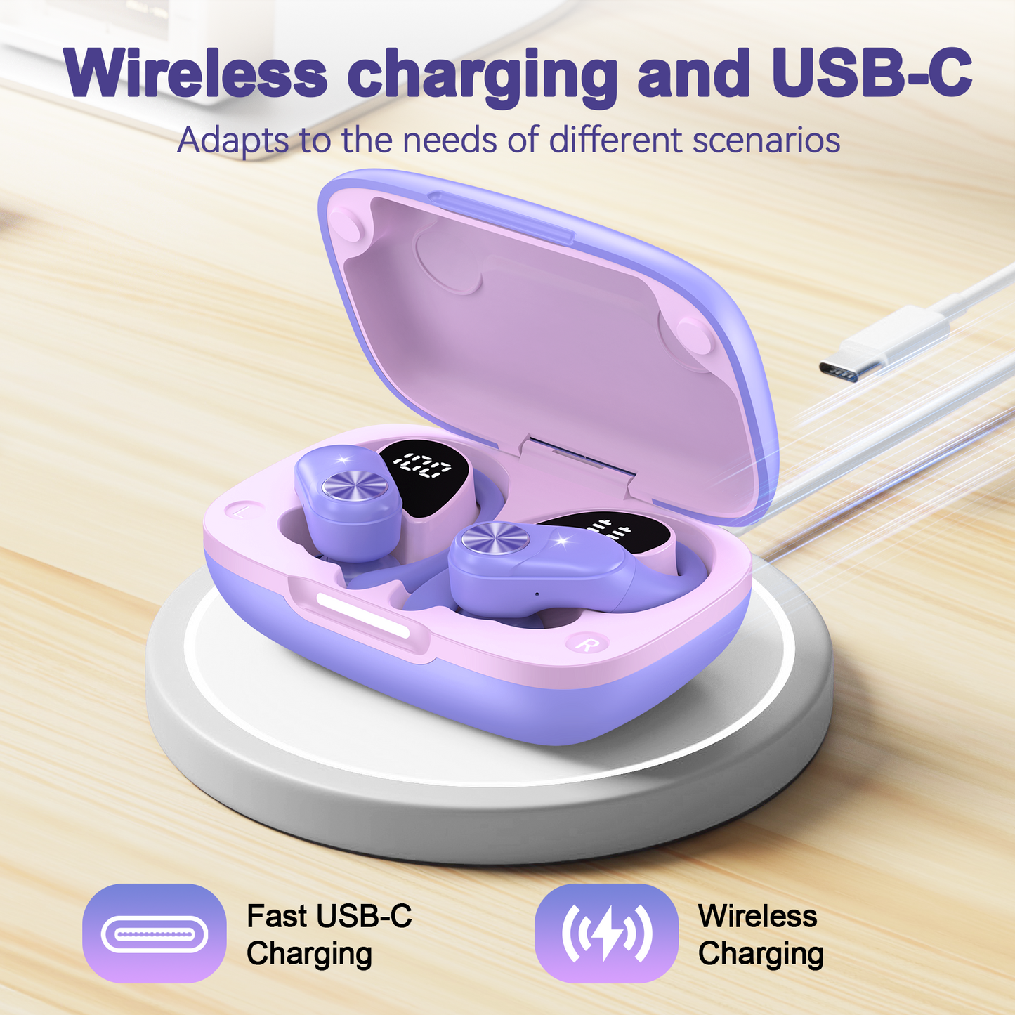 VEAT00L Wireless Earbuds, Bluetooth Headphones,Lightweight Earbuds with Ear Hooks,Bluetooth5.3 Wireless Earphones,88H Playtime, IPX7 Waterproof Running Headphones for Gym