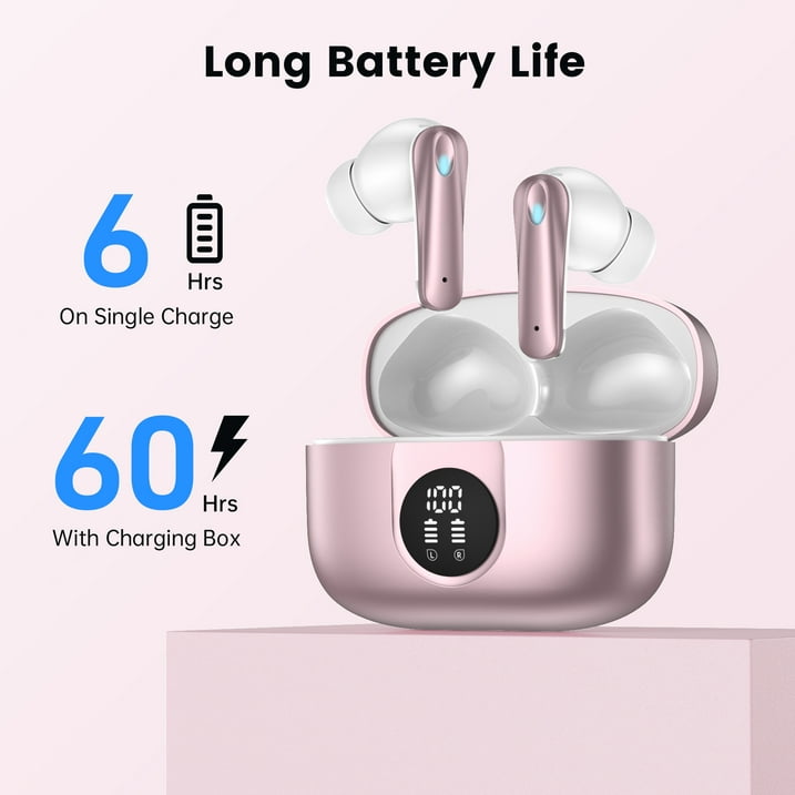 VEAT00L Wireless earbuds, Bluetooth headset 60 hours of battery life with noise cancellation Clear calls Built-in microphone IPX7 waterproof V5.3 Bluetooth earbuds Stereo earbuds for sports and work