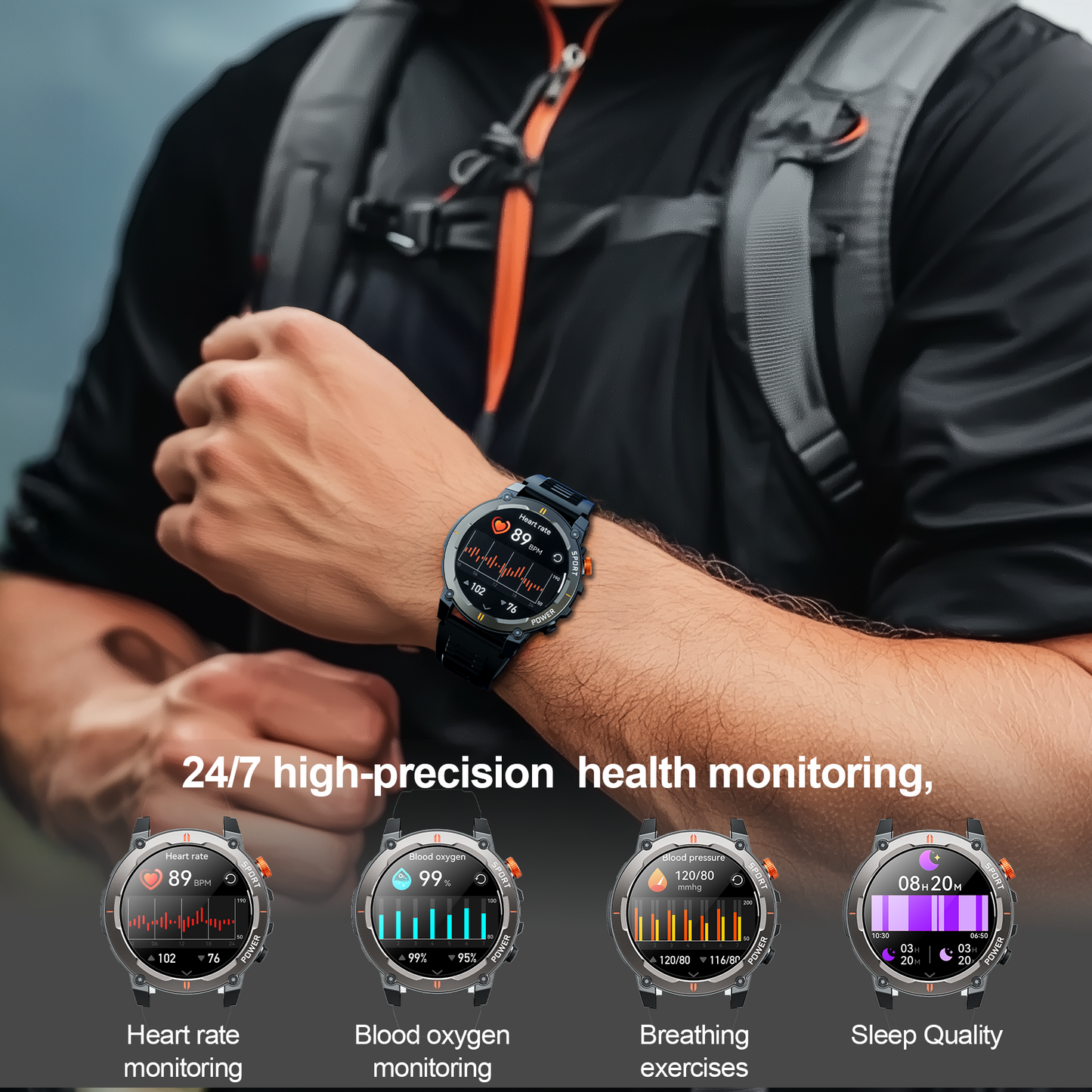 STA Smart Watch,IP68 Waterproof Smartwatch for Women Men 180+ Sports Modes,1.52-inch Fitness Tracker with Bluetooth Call(Answer/Make Calls) STA Smartwatch Compatible with Android and iPhone (Black)