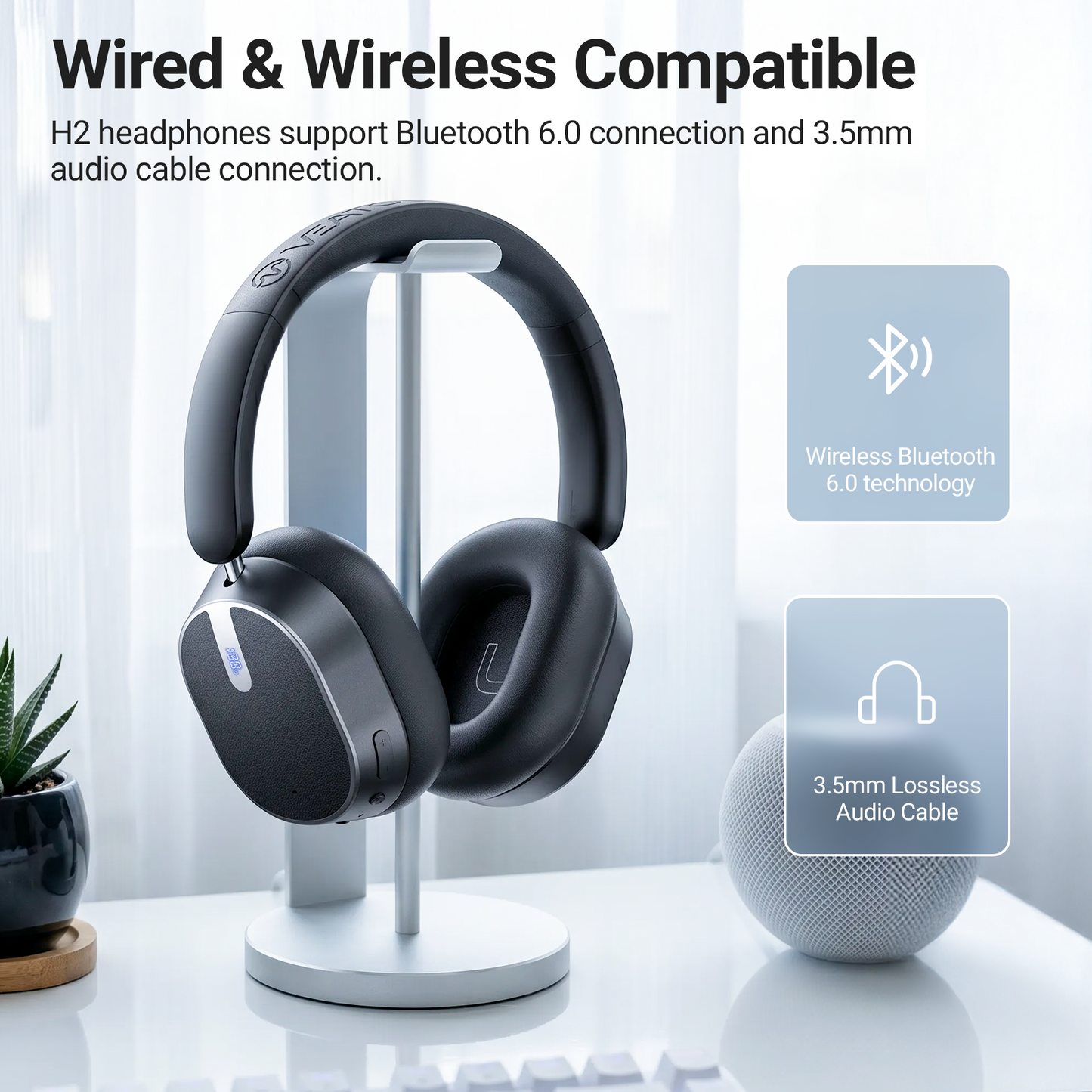 VEAT00L Hybrid Active Noise Cancelling Headphones, Wireless Over Ear Bluetooth 6.0 ANC Headset, 120 Hrs Playtime Wireless Headphones, Spatial Audio, Deep Bass,6-Mic ENC Clear Calls Comfort Fit Earcup