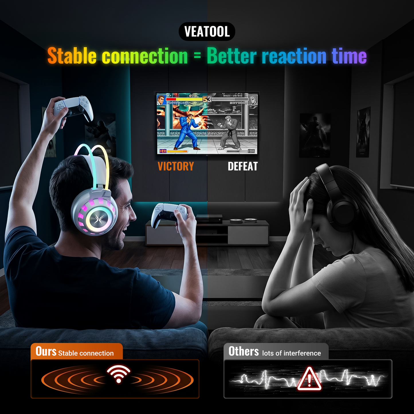 VEATOOL G3 USB Gaming Headset for PC, Computer Headphones with Microphone/Mic Noise Cancelling, 7.1 Surround Sound, RGB Light - Wired Headphones for PS4, PS5 Console, Laptop