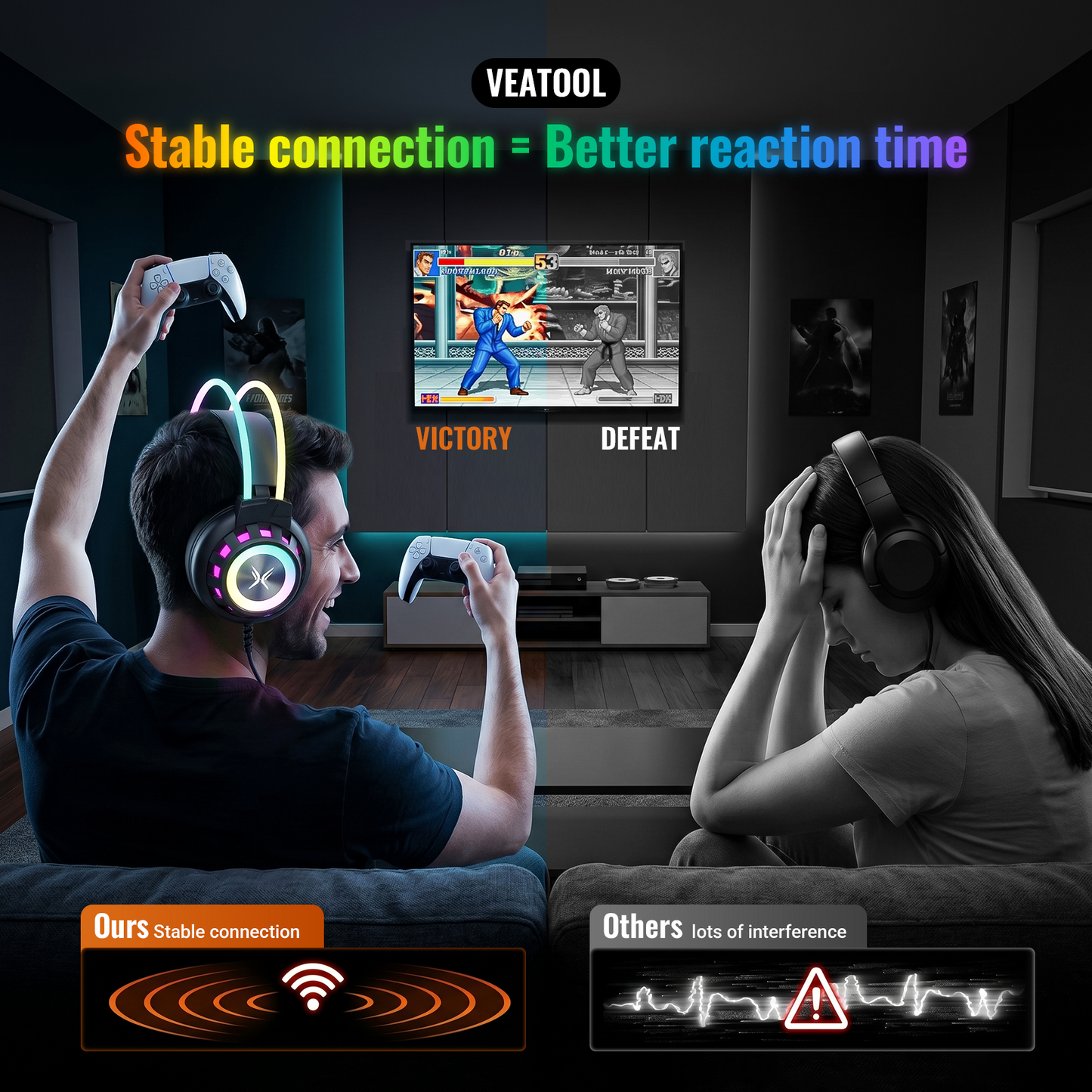VEATOOL G3 USB Gaming Headset for PC, Computer Headphones with Microphone/Mic Noise Cancelling, 7.1 Surround Sound, RGB Light - Wired Headphones for PS4, PS5 Console, Laptop