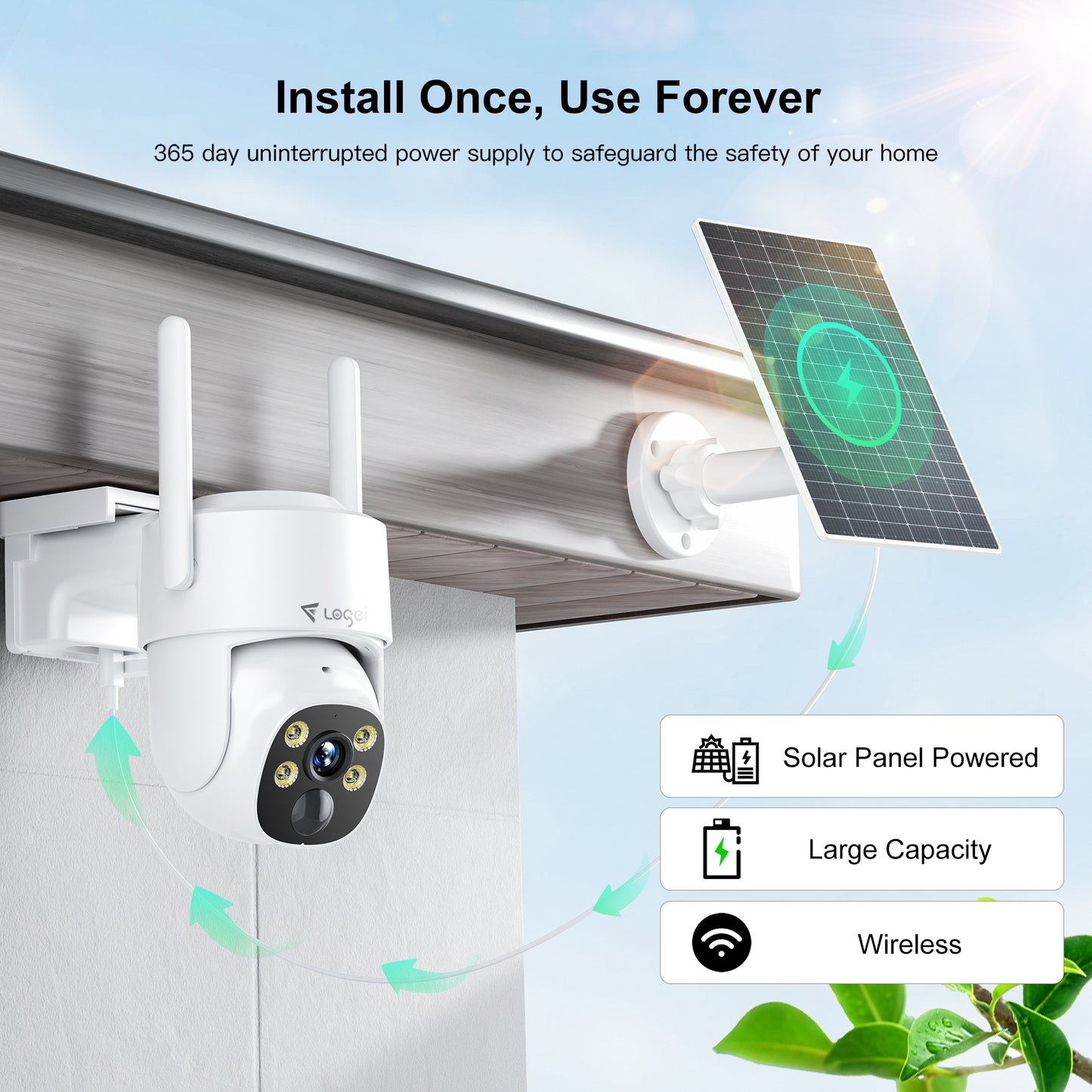 Losei 2K Solar Security Cameras Wireless Outdoor, 2.4Ghz WiFi Camera for Home Security with Spotlight, PIR Motion Detection,Siren, Color Night Vision, 2-Way Talk, IP66 Waterproof, Work with Alexa