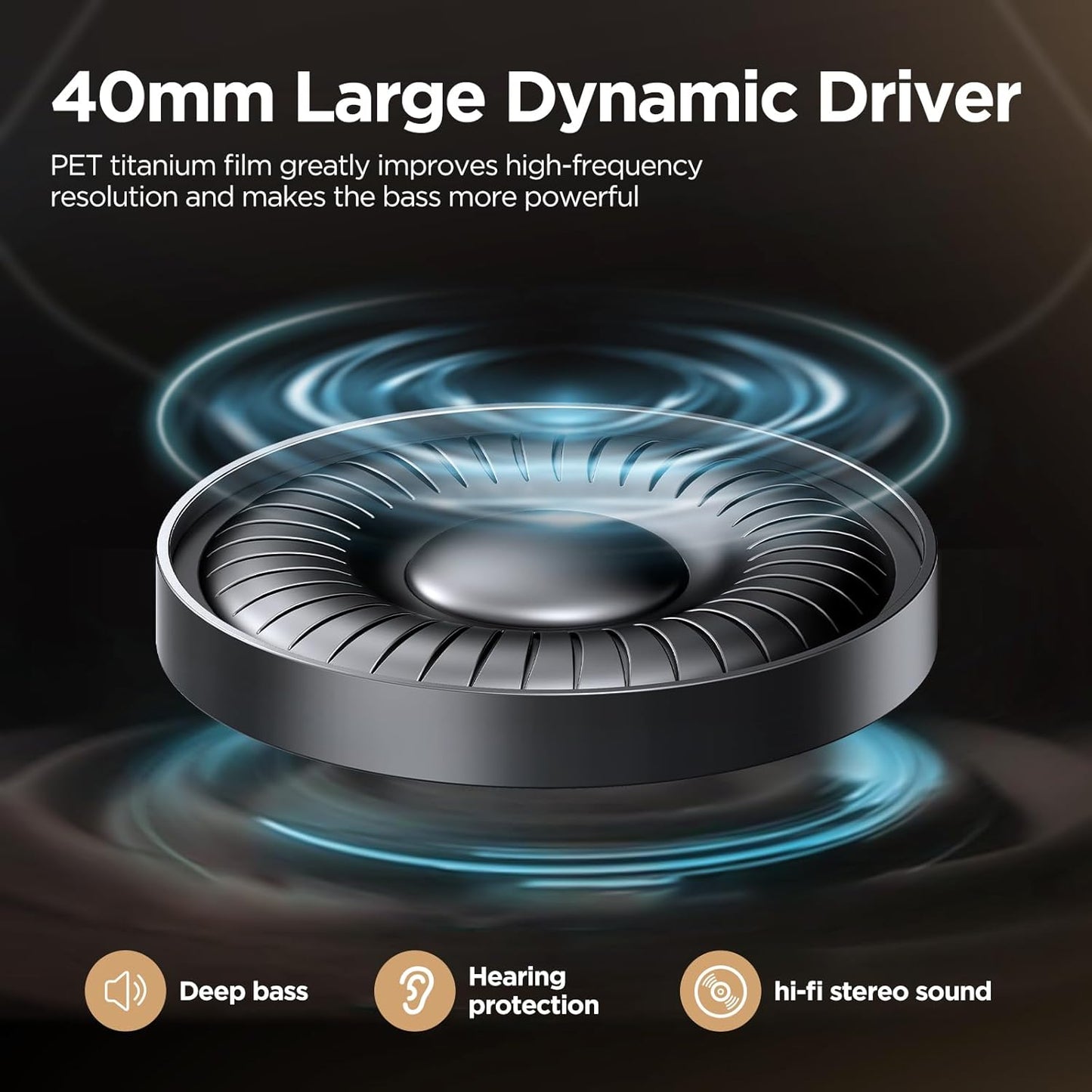 Wireless Over-Ear Headphones. Active Noise Cancelling, Transparency Mode, Spatial Audio, Bluetooth Headphones with Comfortable Protein Earpads, 24 Hours Playtime for Travel/Work,Titanium Black