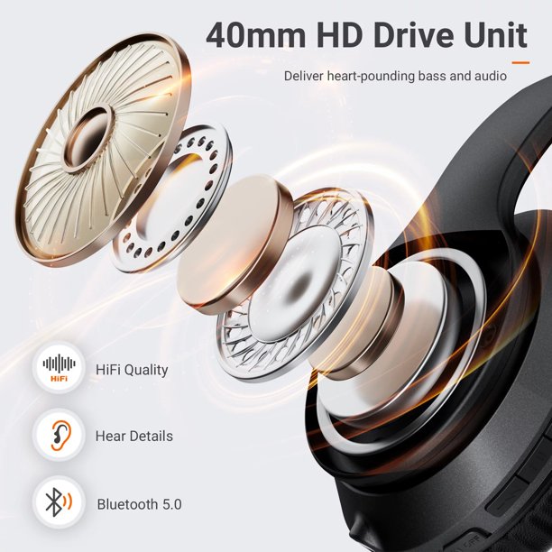 OKEEFE Hybrid Active Noise Cancelling Headphones, Wireless Over Ear Bluetooth Headphones, 16H Playtime, Hi-Res Audio, Deep Bass, Memory Foam Ear Cups, for Travel, Home Office