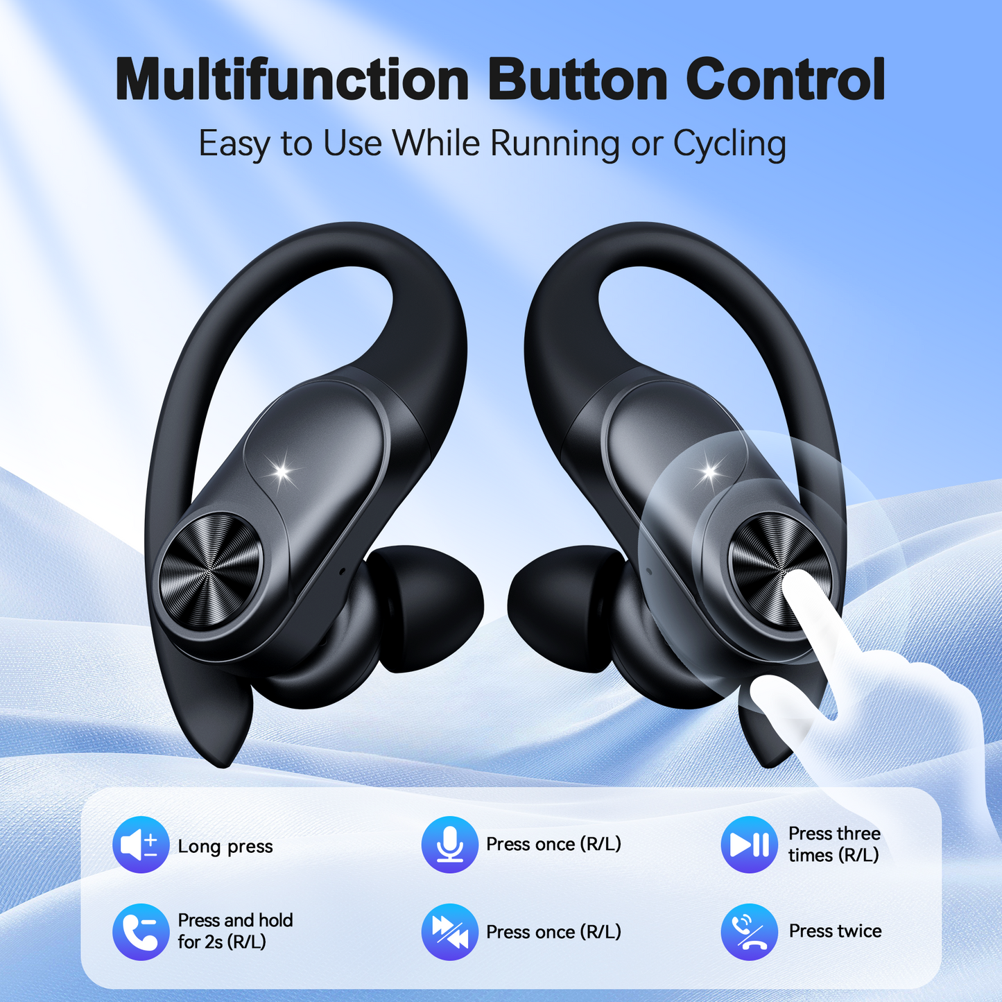 VEAT00L Wireless Earbuds, Bluetooth Headphones,Lightweight Earbuds with Ear Hooks,Bluetooth5.3 Wireless Earphones,88H Playtime, IPX7 Waterproof Running Headphones for Gym