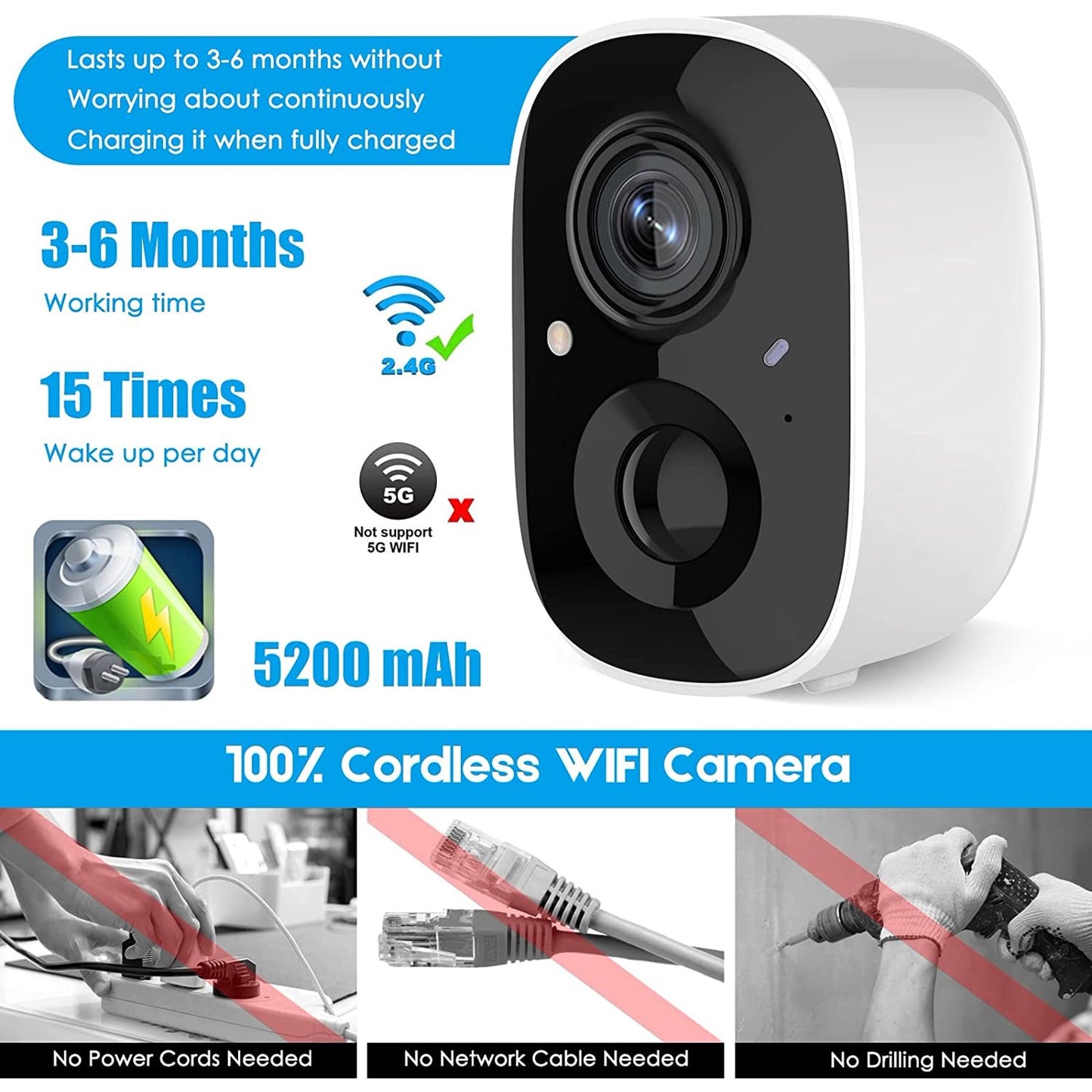 OcciamWireless Outdoor Security Camera with Spotlight, 1080P Battery Powered WiFi Surveillance Cameras for Home Security System, Night Vision, Motion Detection, 2-Way-Talk, IP65 Weatherproof