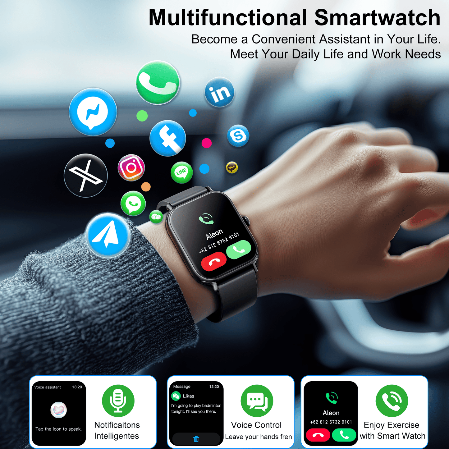 STA Smart Watch for Android and iPhone,1.95"Smartwatch for Men Women,Answer/Make Call,180+ Sports Modes Fitness Activity Tracker,IP68 Waterproof (Black)