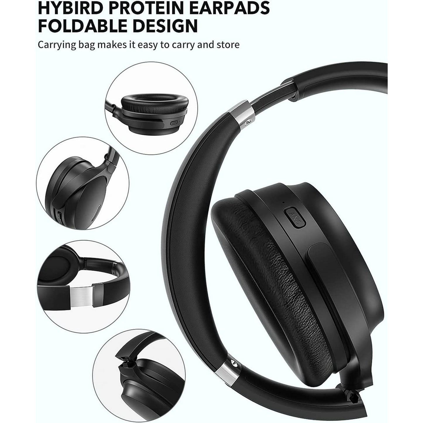 Occiam Wireless Bluetooth Active Noise Cancelling Deep Bass Over Ear Headphones with CVC 8.0 Microphone, Wireless Gaming Headset for Pc, 40 Hours Playtime for Travel Work Phone
