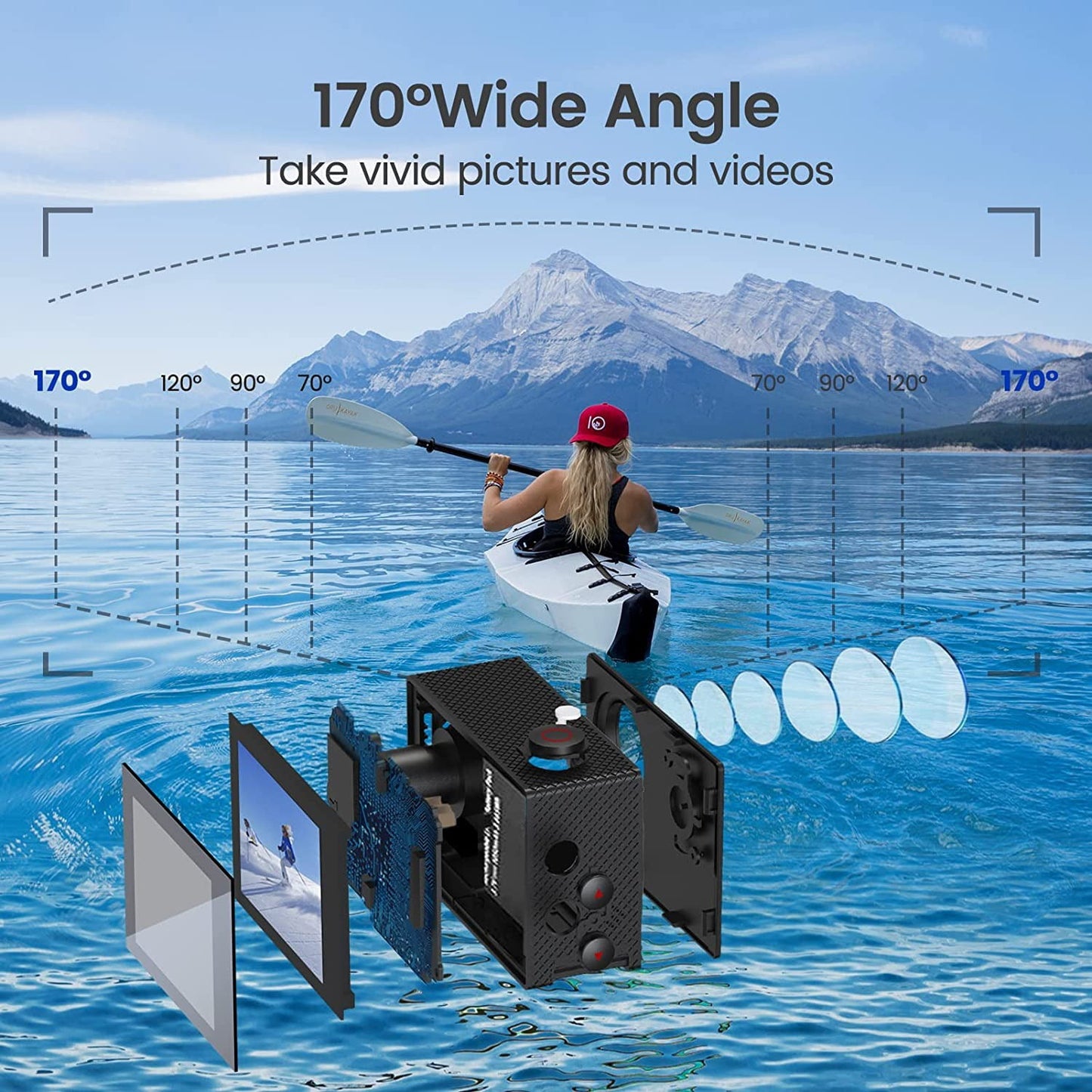 Occiam Waterproof Action Camera 4K Stabilization with 3 Batteries 1350mAh for Video,4K WiFi Remote Underwater Cameras with Wide Angle Lens HD,Sports Action Video Cameras with Accessories Mount Kit