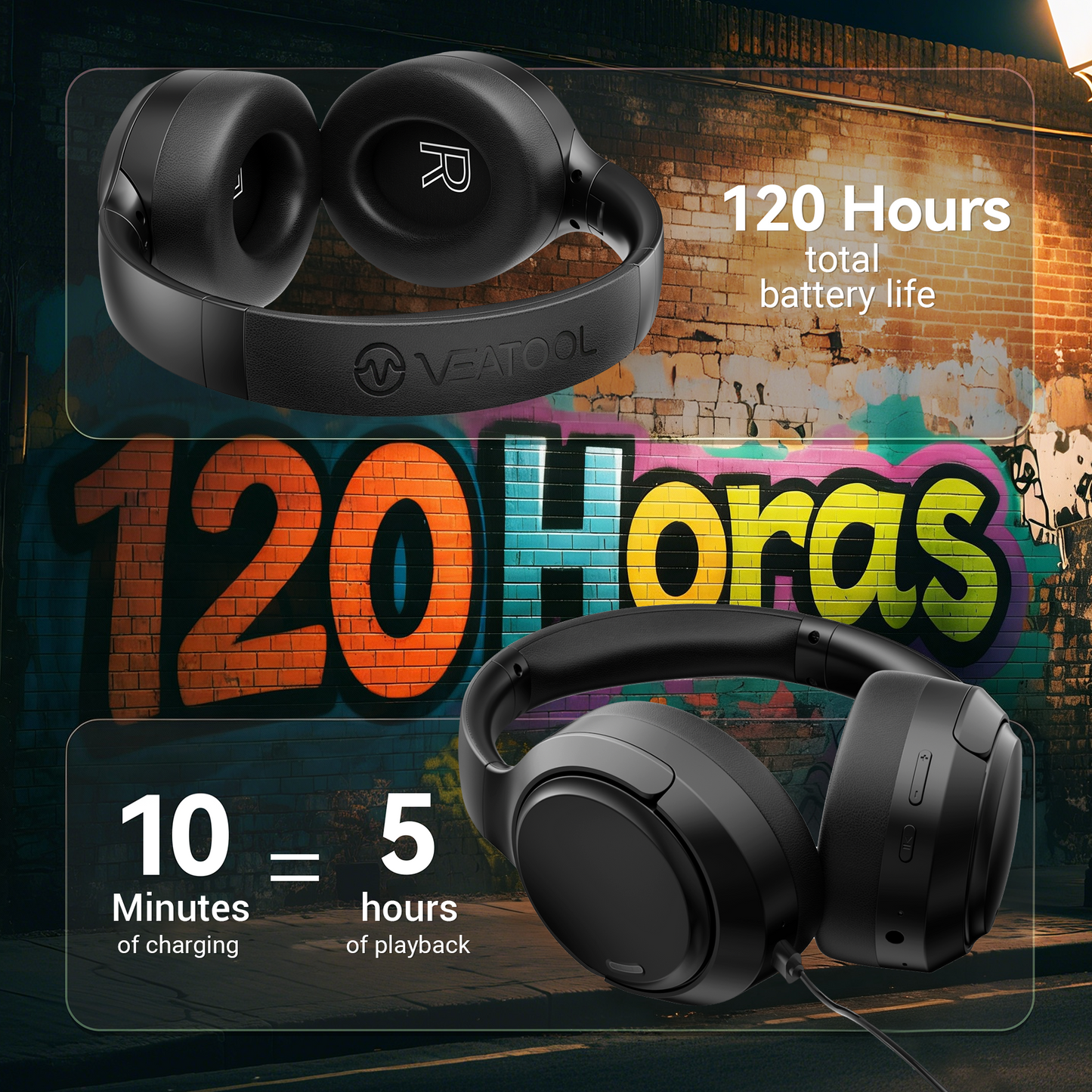 Hybrid Active Noise Cancelling Headphones Wireless Bluetooth Over Ear - 50dB ANC, 120H Playback, 6-MIC ENC Clear Calls, Hi-Res 360° Spatial Audio, Foldable Comfort for Travel Office