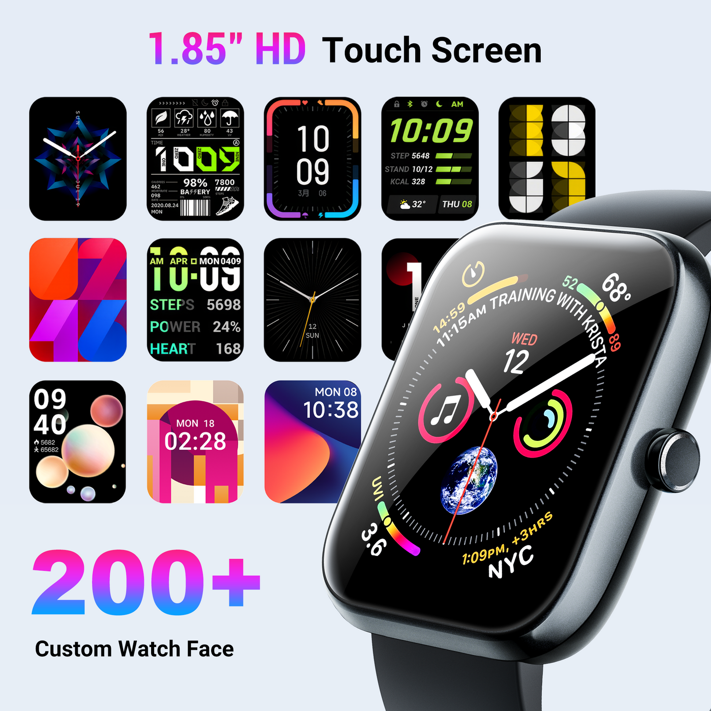 STA Smart Watch,IP68 Waterproof Smartwatch for Women Men 180+ Sports Modes,1.85-inch Fitness Tracker with Bluetooth Call(Answer/Make Calls) STA Smartwatch Compatible with Android and iPhone (Black）