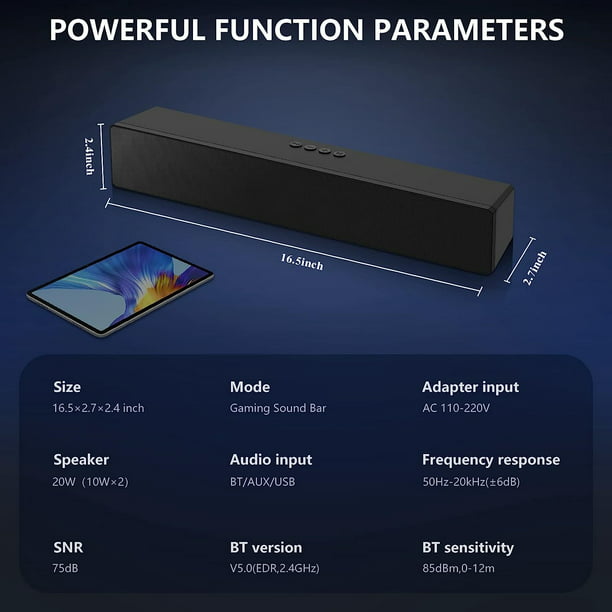 Computer Speaker Sound Bar - Wired & Wireless Bluetooth 5.0 Surround Bass Audio, Black Smart Home Speakers with AUX TFcard Connection - Best Theater Loud Speaker for Desktop TV Room ＆ PC