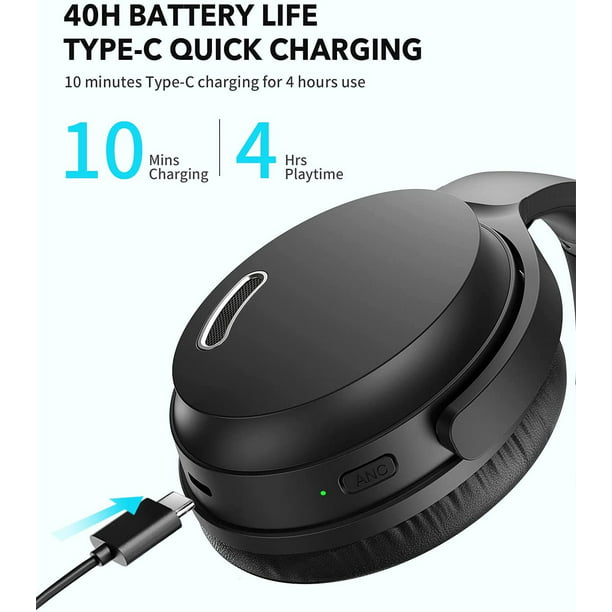 Occiam Wireless Bluetooth Active Noise Cancelling Deep Bass Over Ear Headphones with CVC 8.0 Microphone, Wireless Gaming Headset for Pc, 40 Hours Playtime for Travel Work Phone