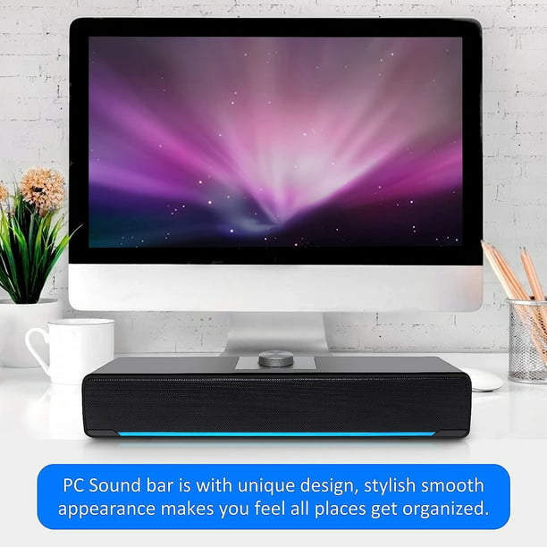 Computer Speakers, Phission 2.0 Stereo USB Powered Sound Bar Speakers with Blue LED Light and 3.5 mm Aux Connection for Computer Desktop Laptop PC Monitor