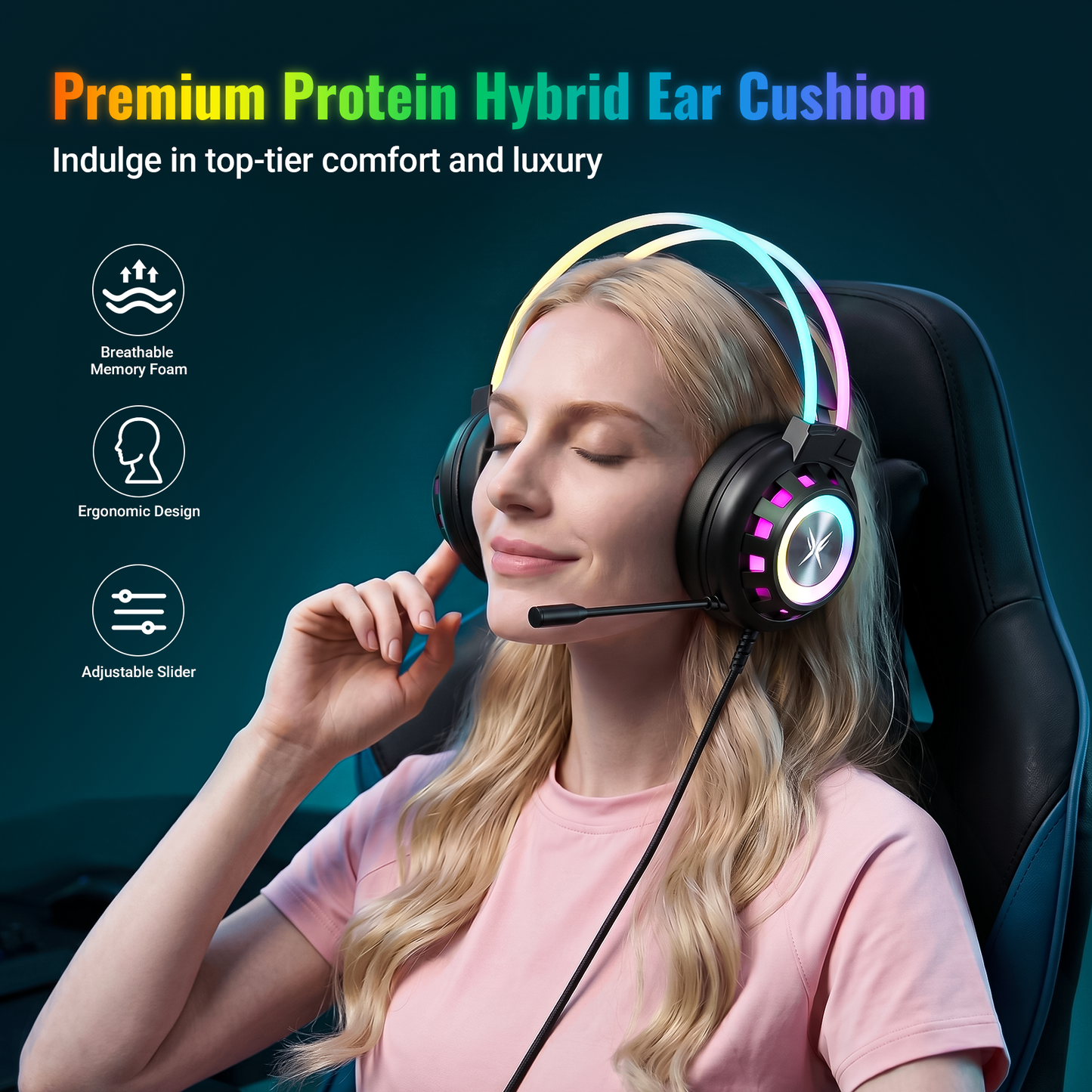 VEATOOL G3 USB Gaming Headset for PC, Computer Headphones with Microphone/Mic Noise Cancelling, 7.1 Surround Sound, RGB Light - Wired Headphones for PS4, PS5 Console, Laptop