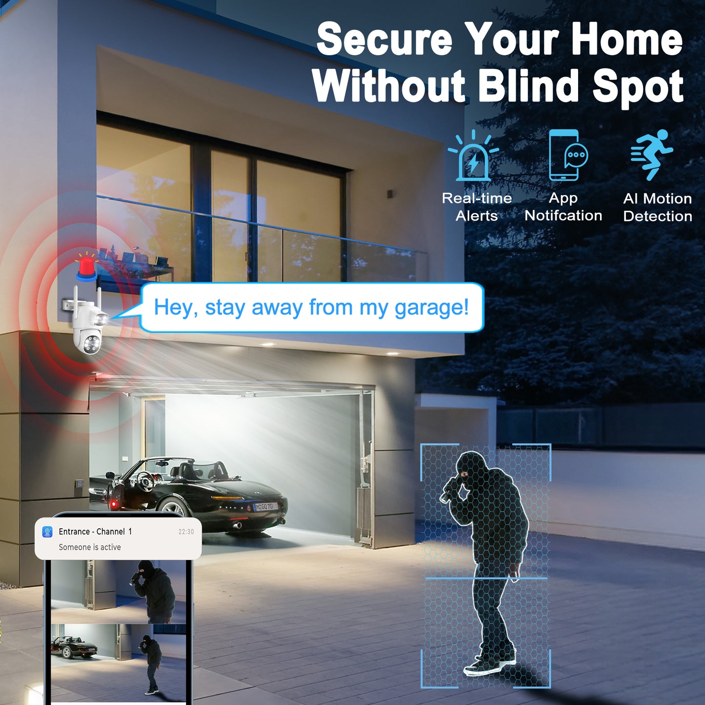 Losei Indoor/Outdoor 4K Smart Security Camera, 2.4G&5G WiFi with Night Vision, Dual-Screen Display, 2-Way Talk, Human Detection, Motion Tracking, Cloud & SD Card Storage,Waterproof