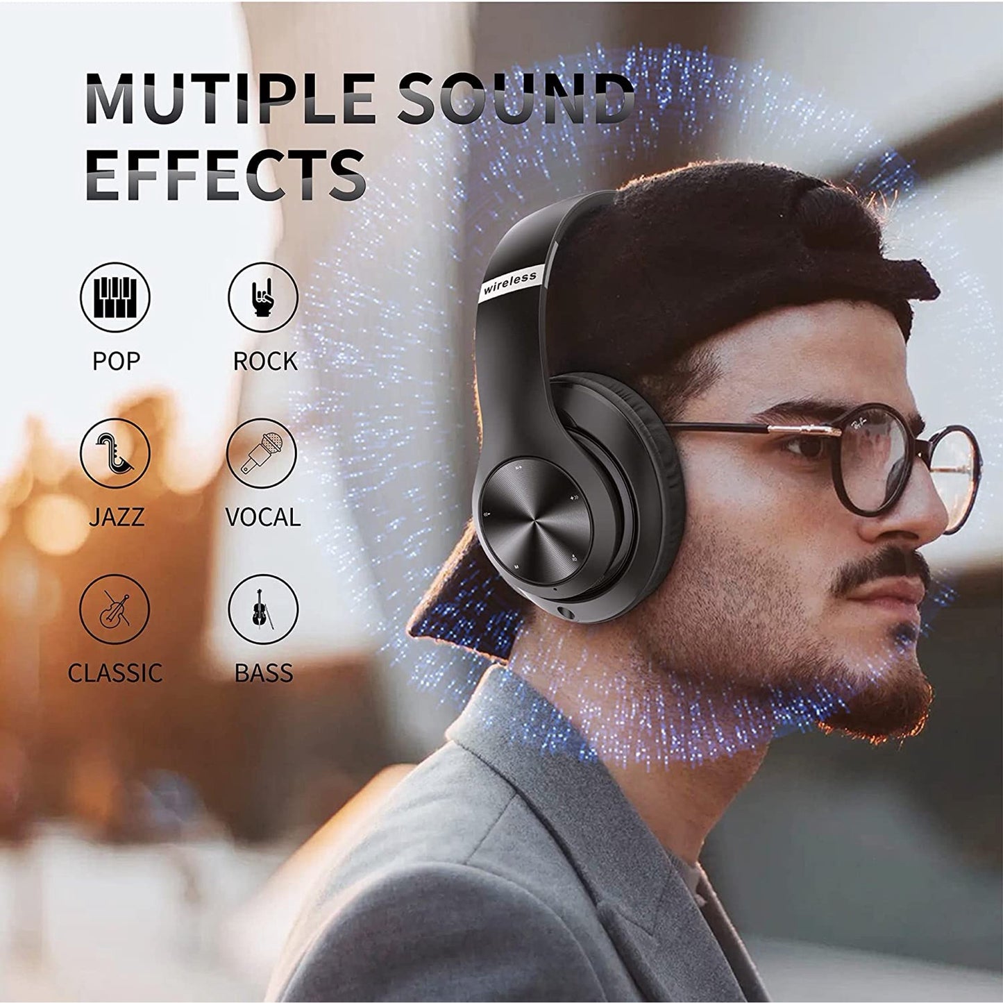 Wireless Bluetooth Headphones Over-Ear, 60H Playtime Foldable Lightweight and Wired Stereo Deep Bass Headset HiFi Stereo Sound with 6 EQ Modes